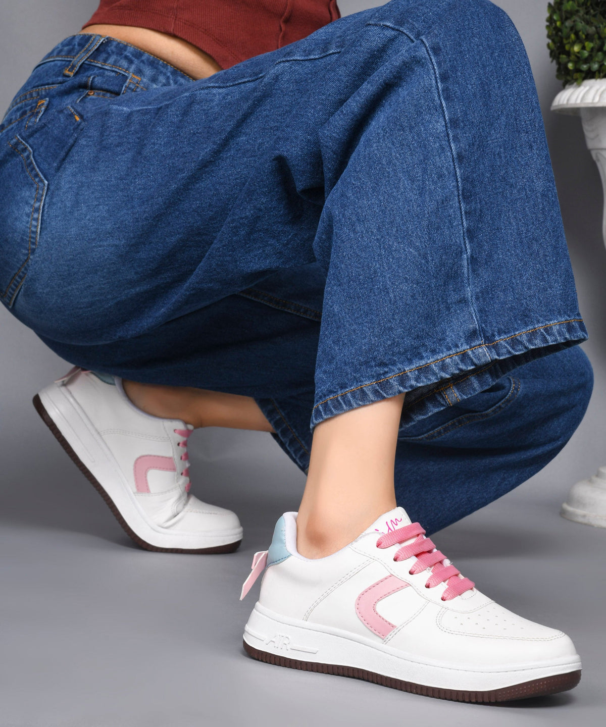 JM Looks Women's Low Top Lace-Up Bow Casual Sneakers with Perforated Detailing