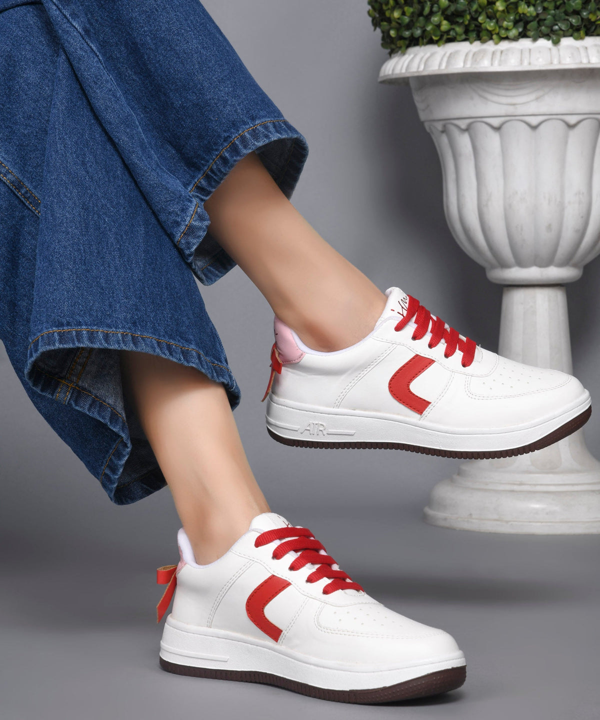 JM Looks Women's Low Top Lace-Up Bow Casual Sneakers with Perforated Detailing