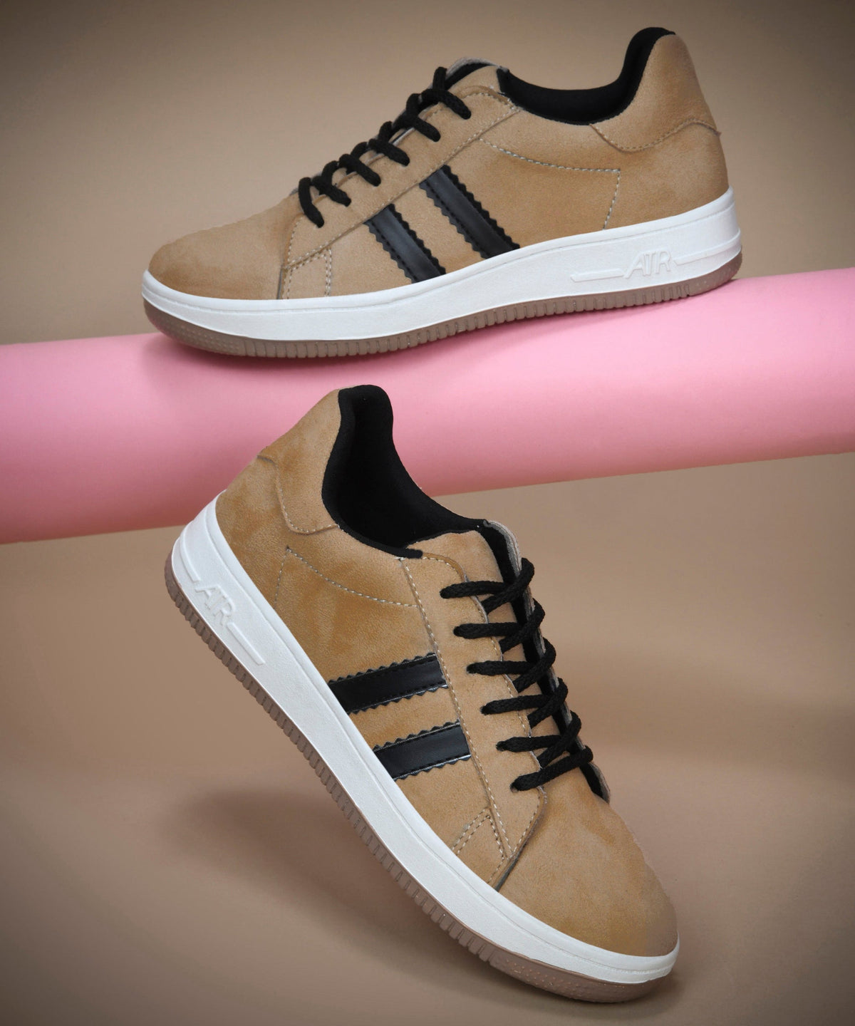JM Looks Minimal Suede Low-Top Sneakers with soft gum Sole & Contrast Side Stripes