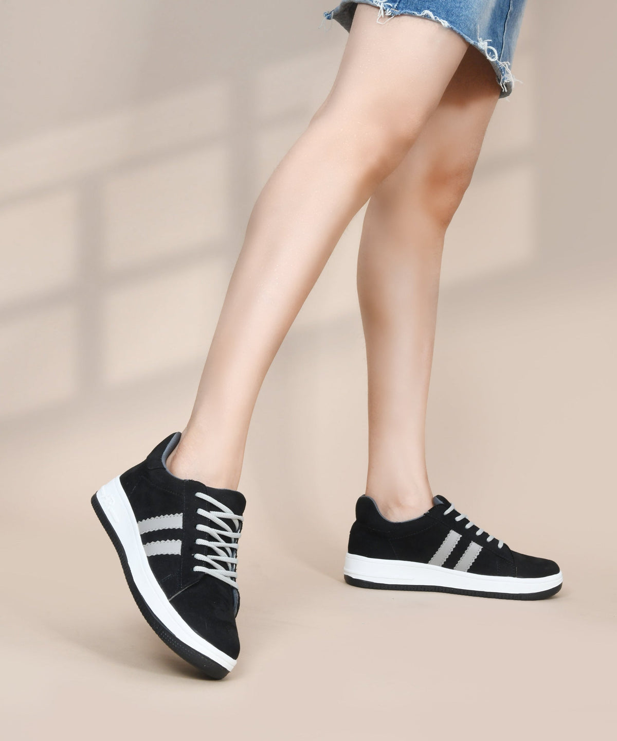 JM Looks Minimal Suede Low-Top Sneakers with soft gum Sole & Contrast Side Stripes