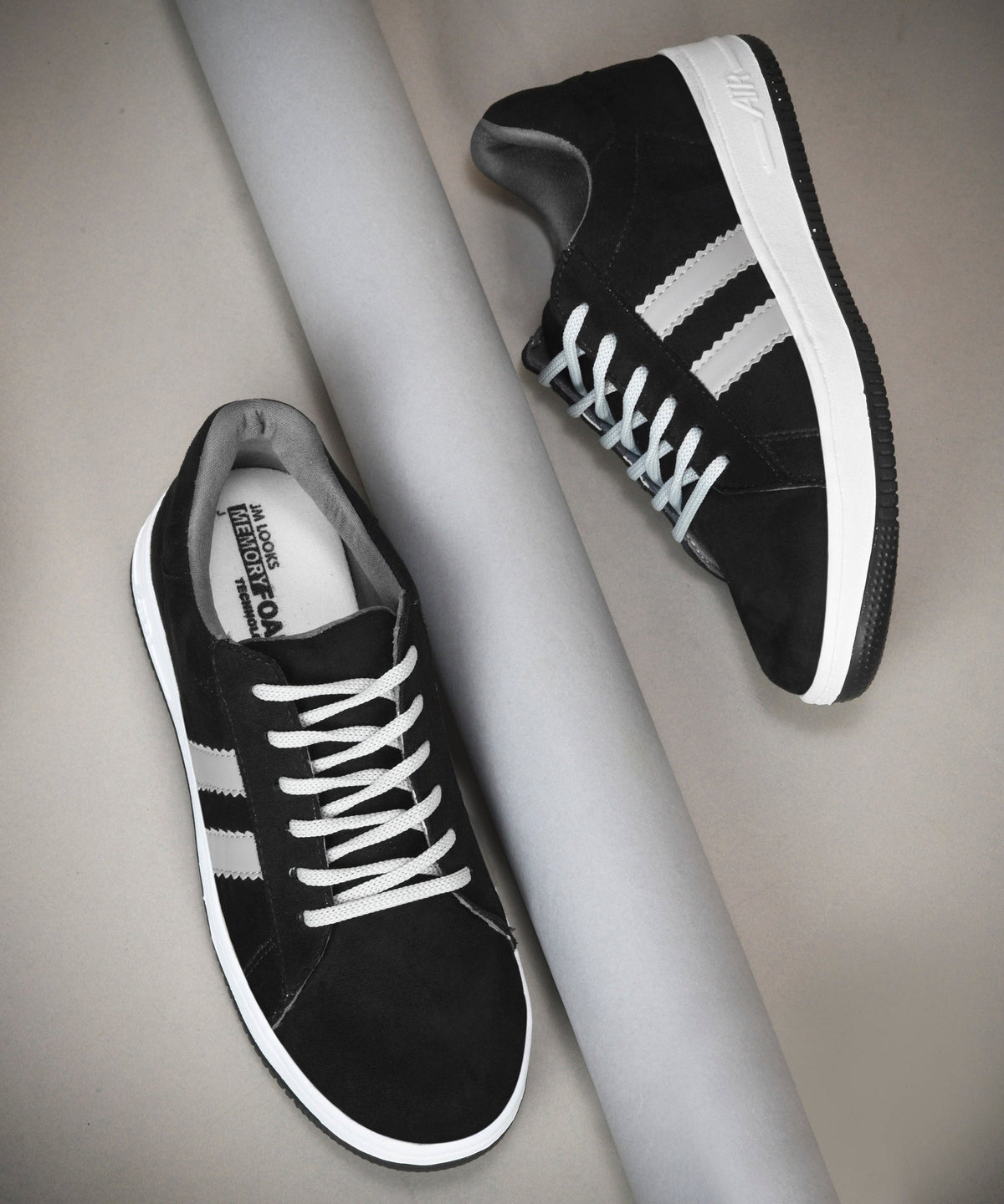 JM Looks Minimal Suede Low-Top Sneakers with soft gum Sole & Contrast Side Stripes