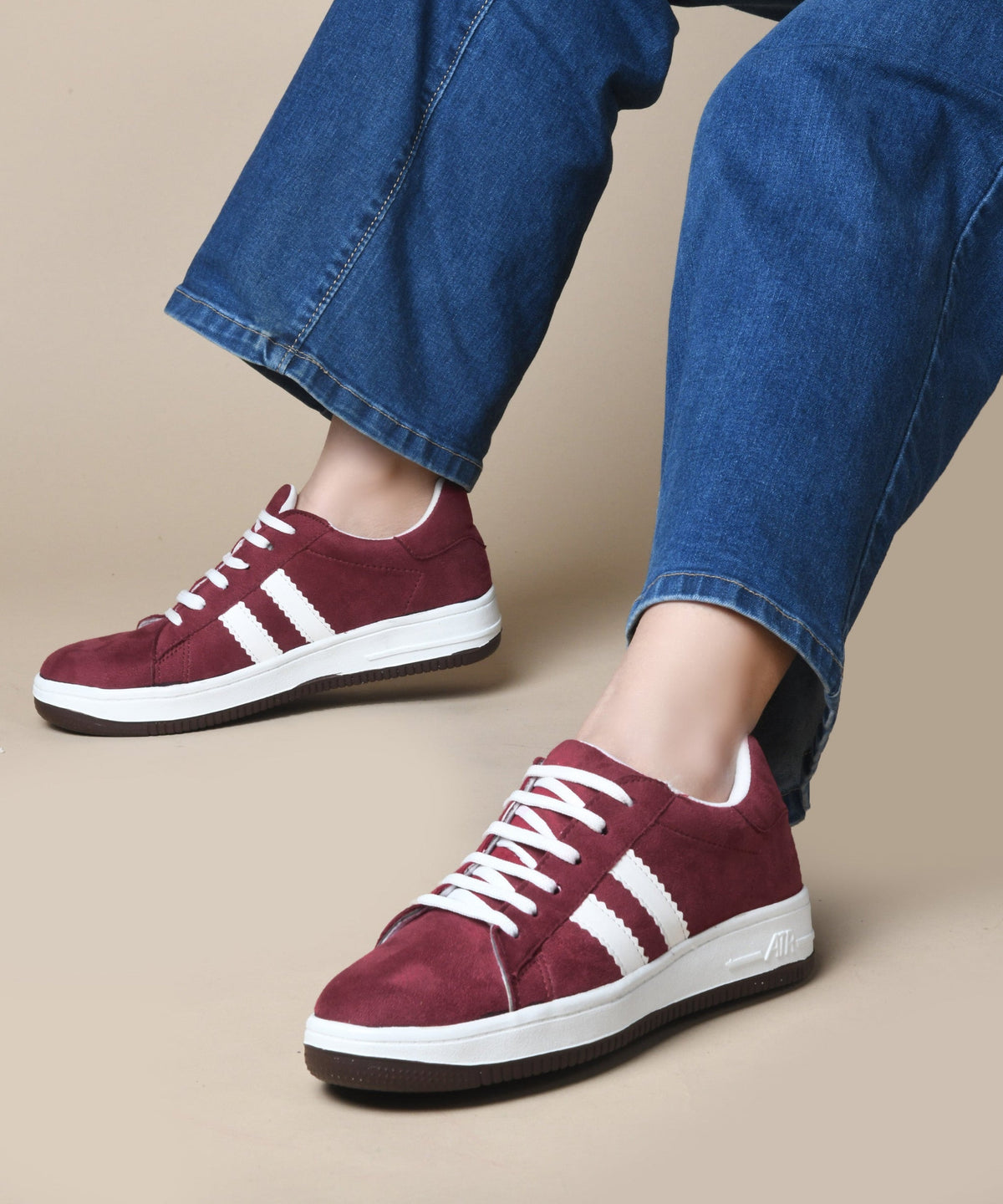 JM Looks Minimal Suede Low-Top Sneakers with soft gum Sole & Contrast Side Stripes