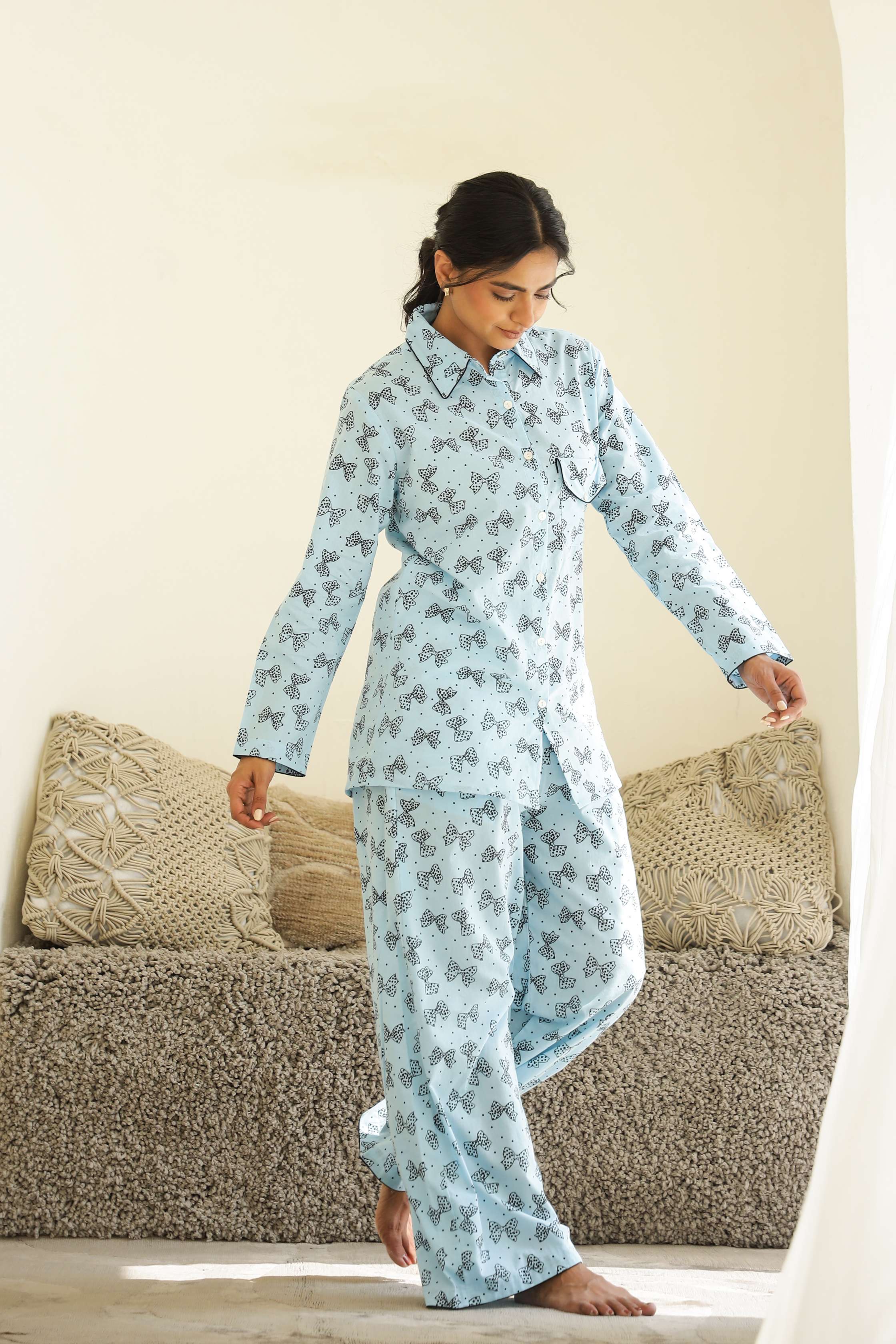 Label Flavia Cozy Butterfly Print Cotton Night Suit