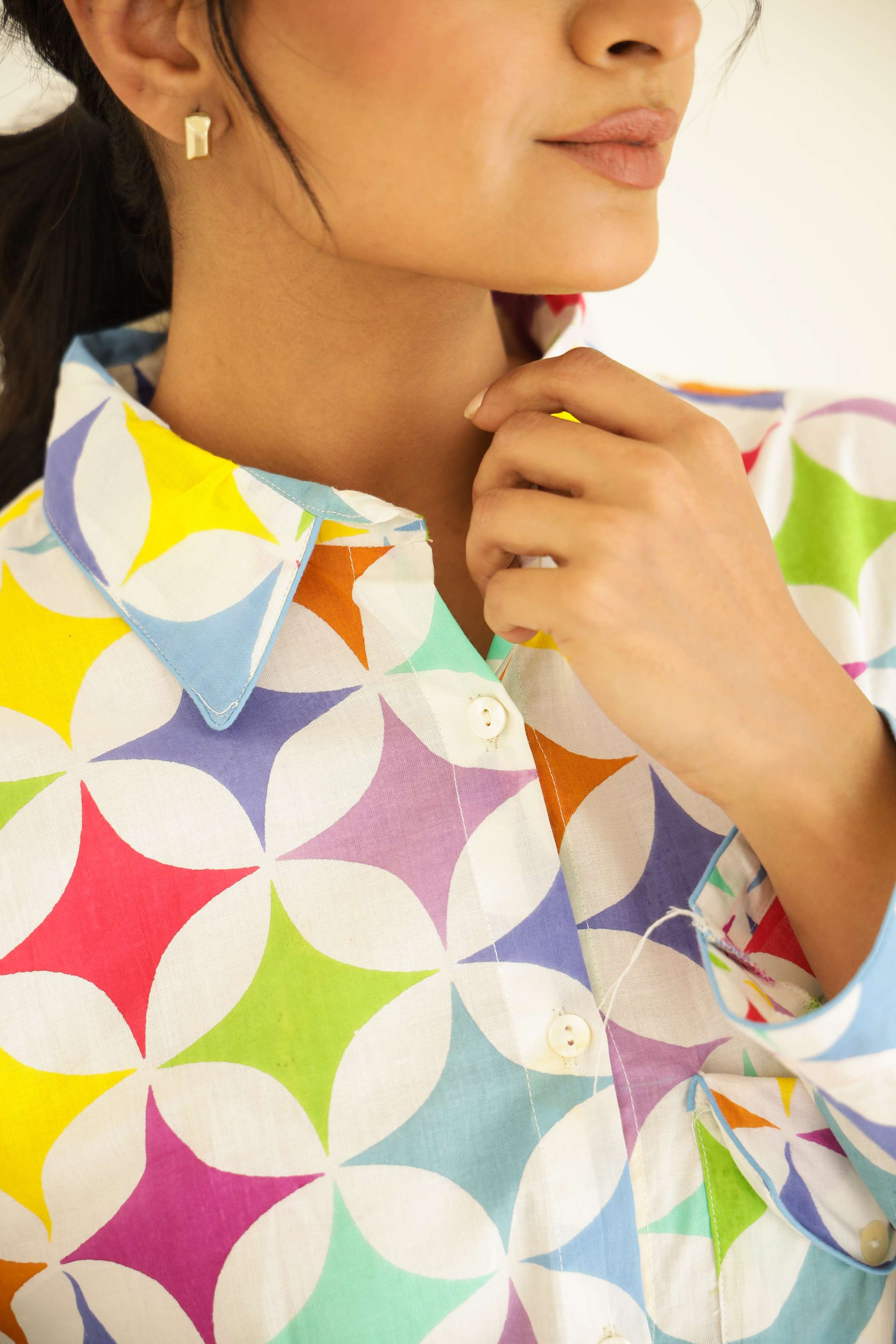 Label Flavia Rainbow Geometry Print Cotton Night Suit