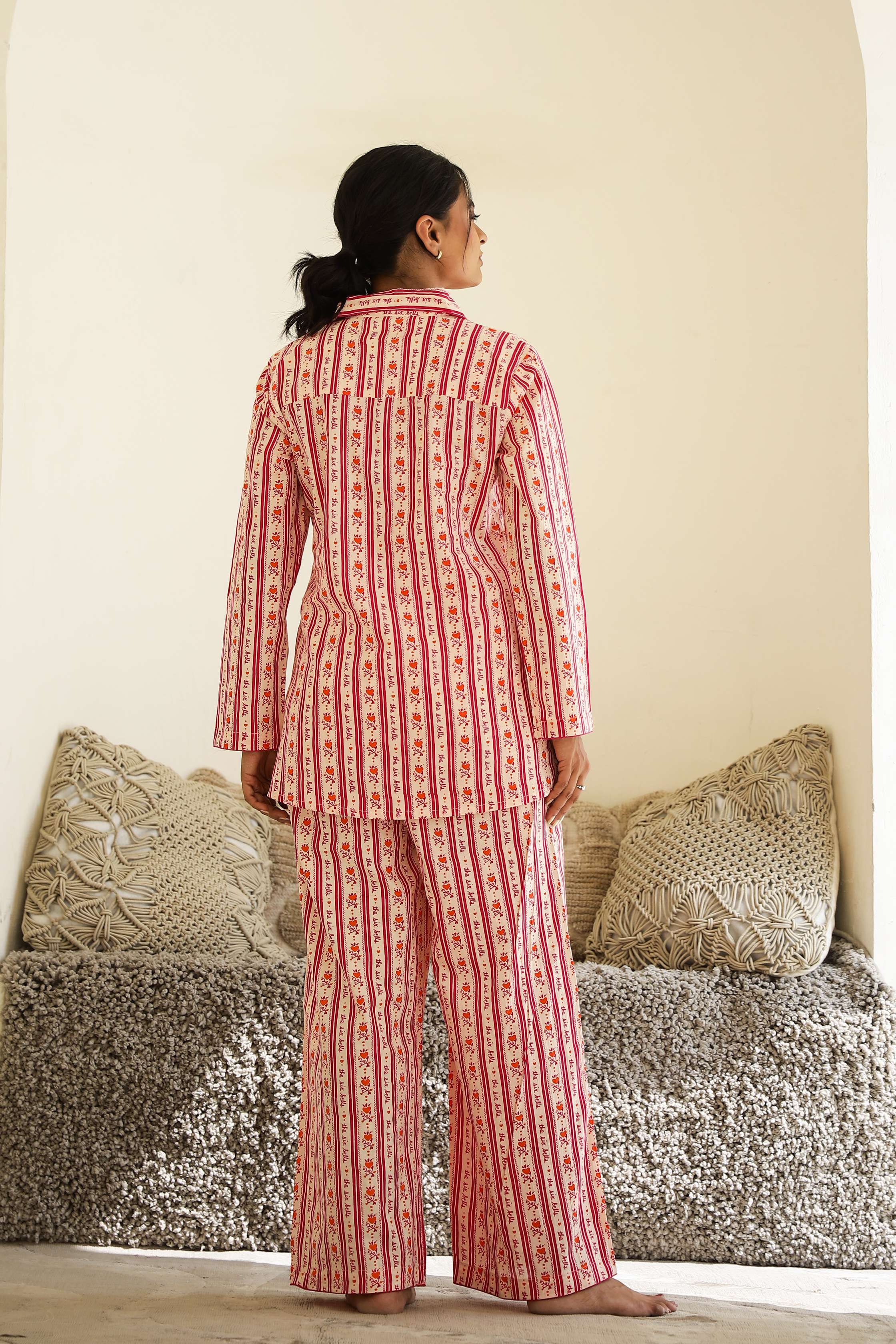 Label Flavia Elegant Striped Cotton Night Suit