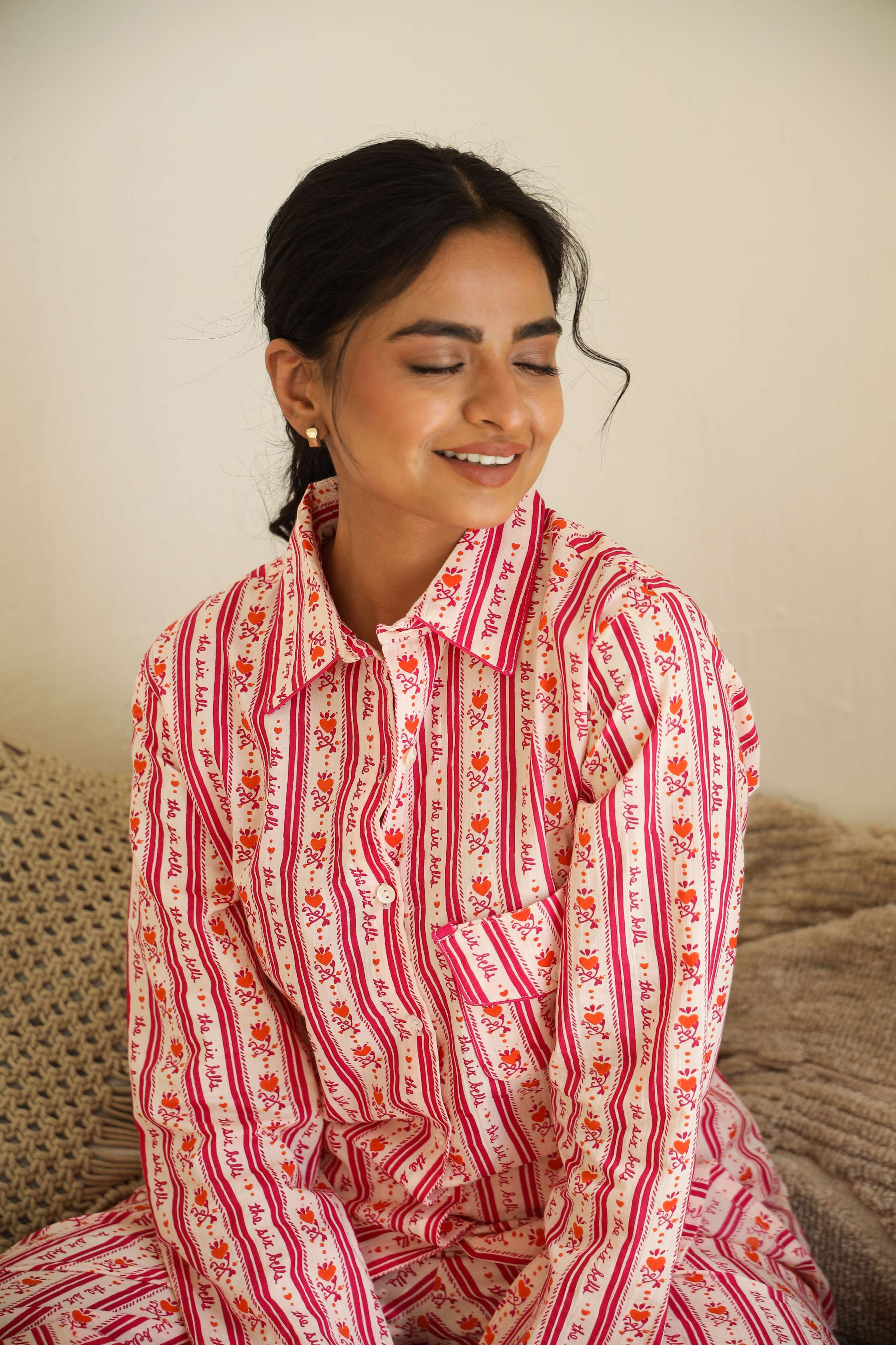Label Flavia Elegant Striped Cotton Night Suit