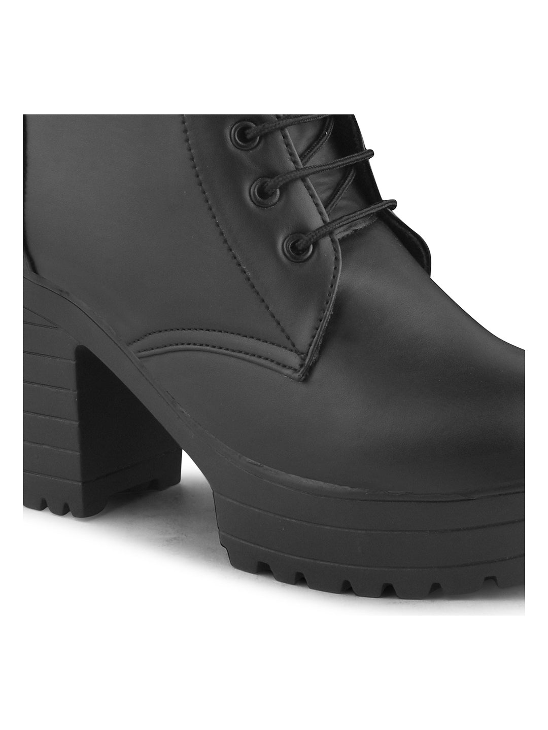 JM Looks Block Heel Platform Ankle Combat Boots for Women with Lace-Up Buckle