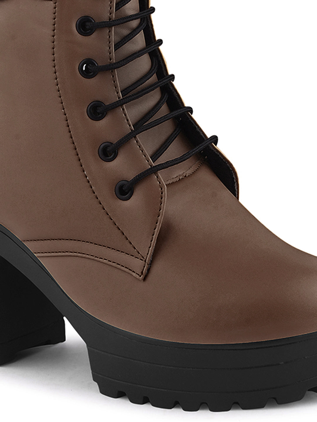 JM Looks Block Heel Platform Ankle Combat Boots for Women with Lace-Up Buckle