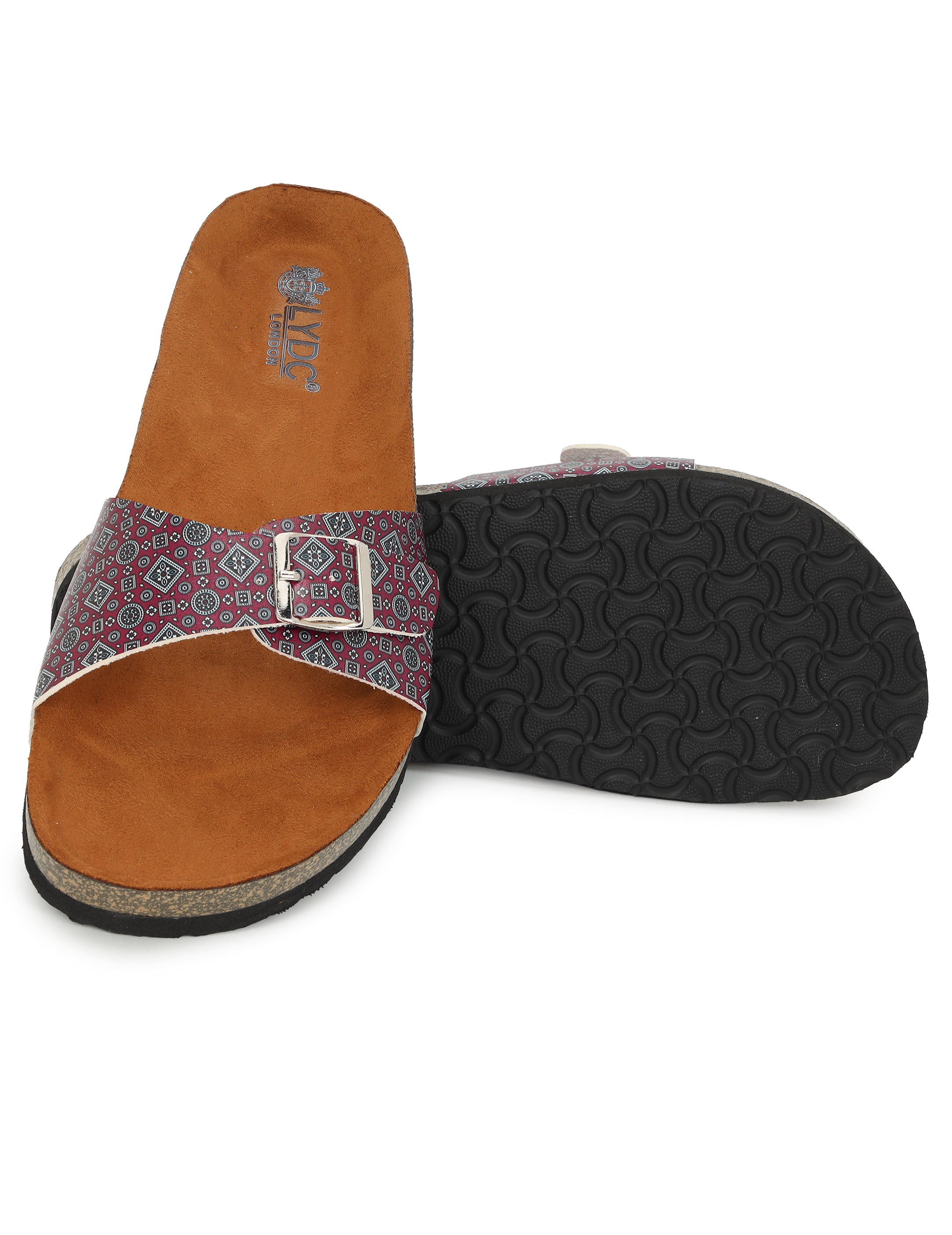 LYDC London - Women's Ajrak Print Fashion Sandals - Camden - Maroon