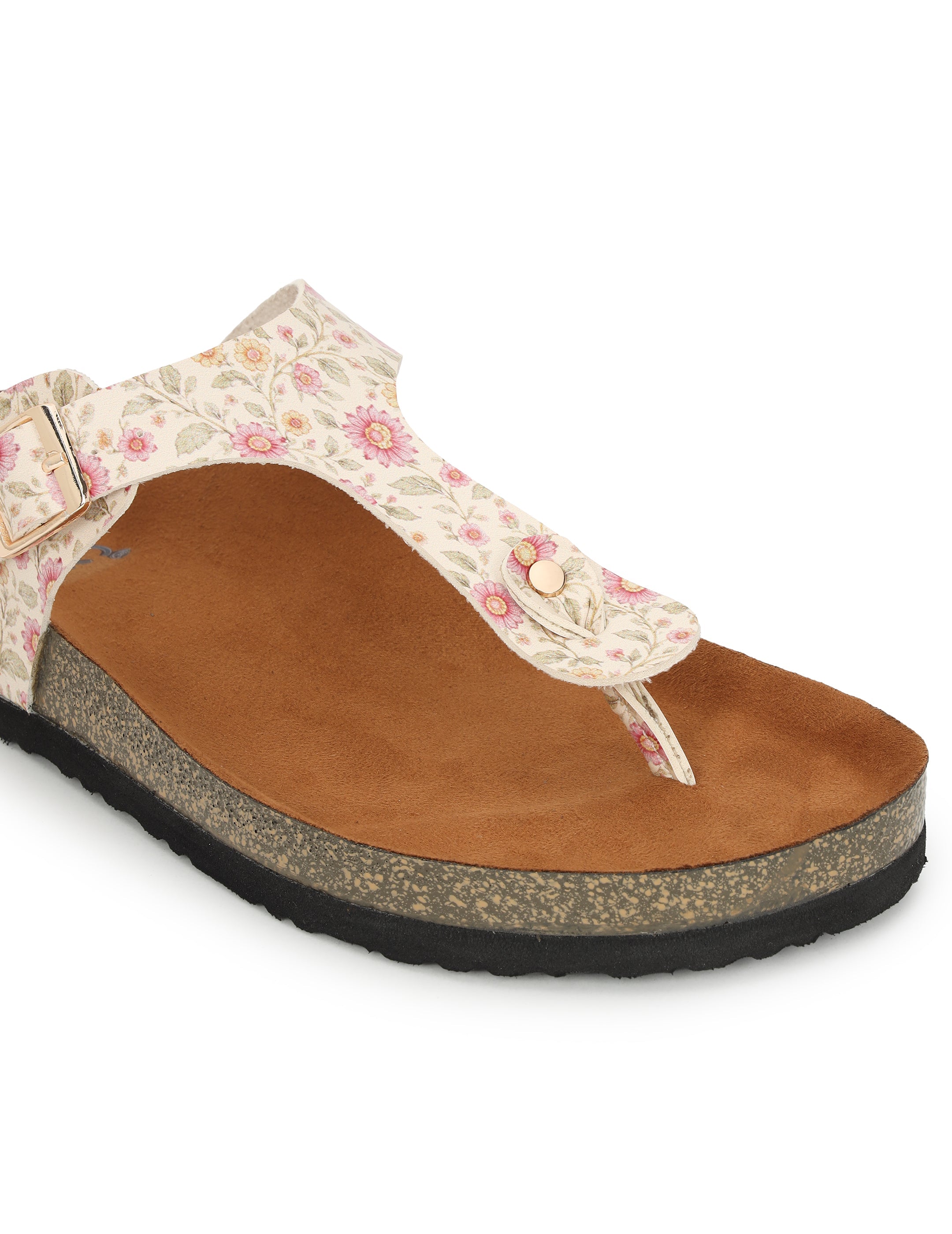 LYDC London - Women's Sanganeri Print T Strap Fashion Sandals - Regent - Beige