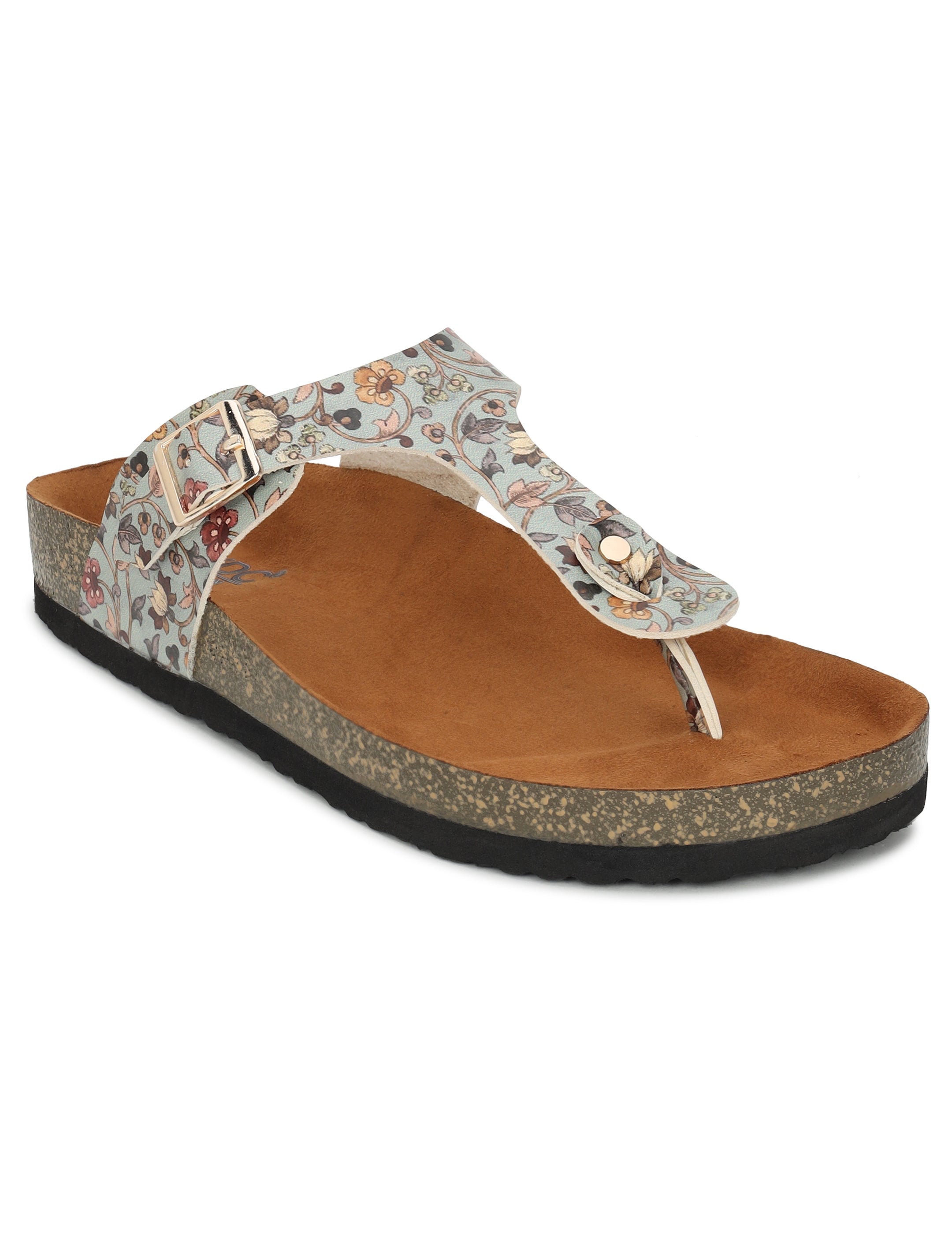 LYDC London - Women's Madhubani Print T Strap Fashion Sandals - Regent - Green