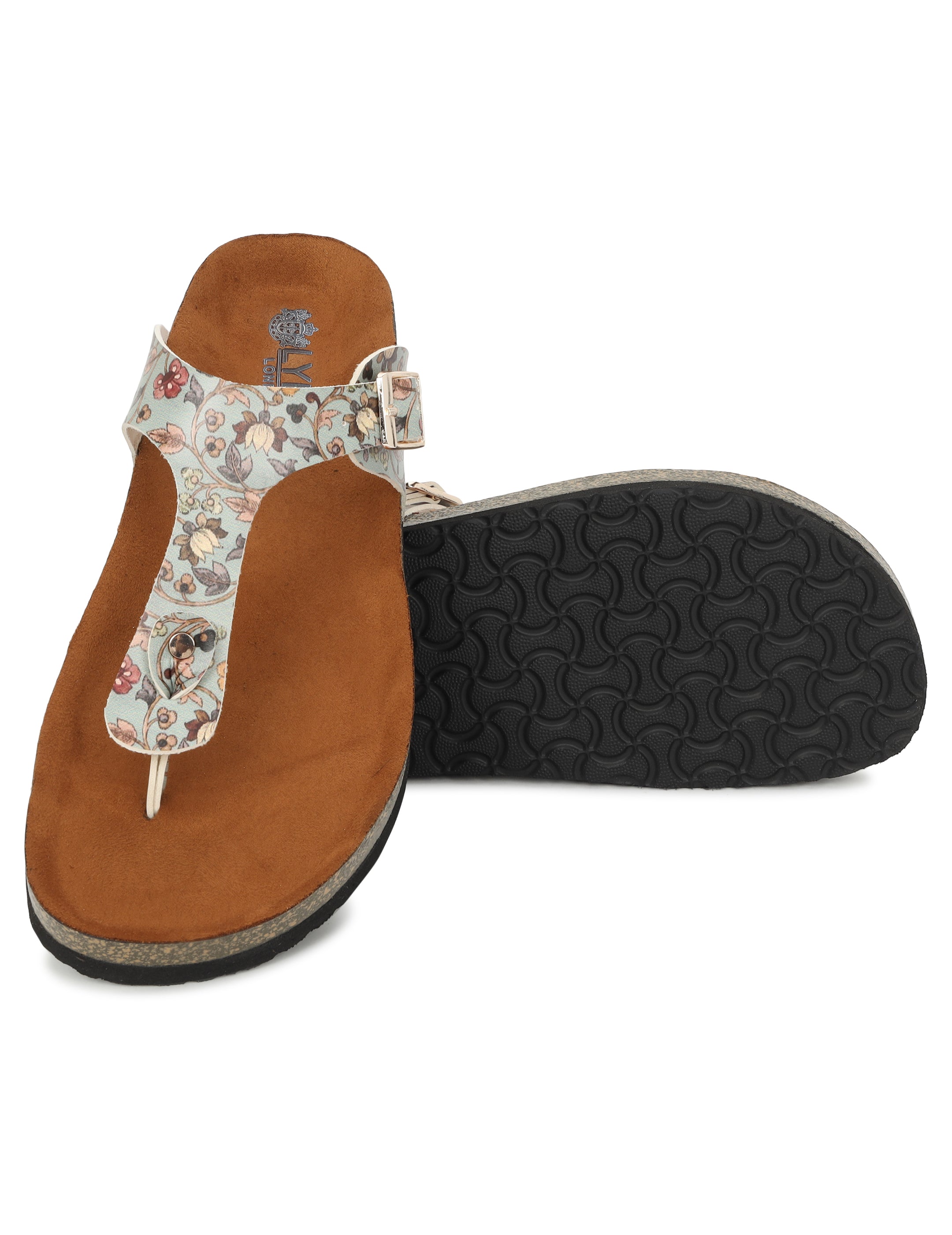 LYDC London - Women's Madhubani Print T Strap Fashion Sandals - Regent - Green