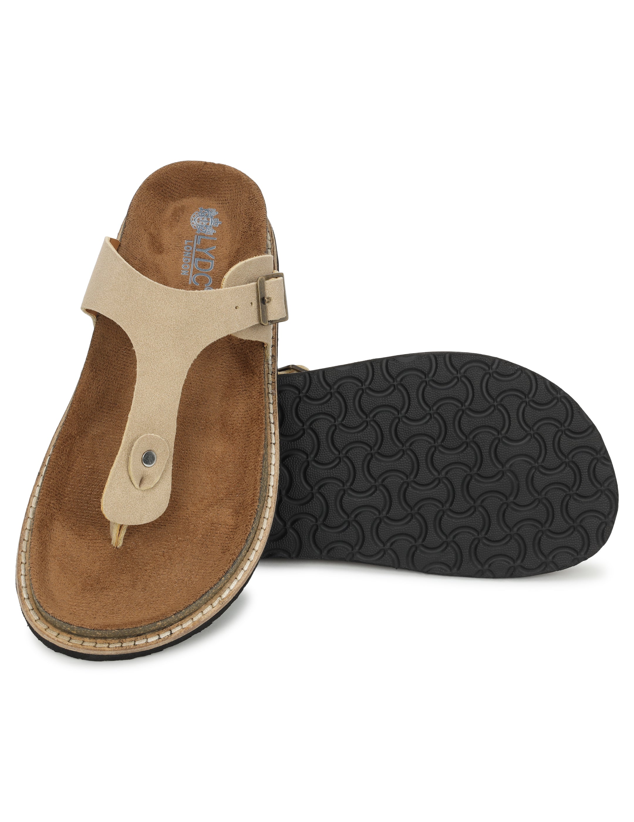 LYDC Beige Suede Sandals For Women Welt-Crafted T-Strap Sandals - Beige