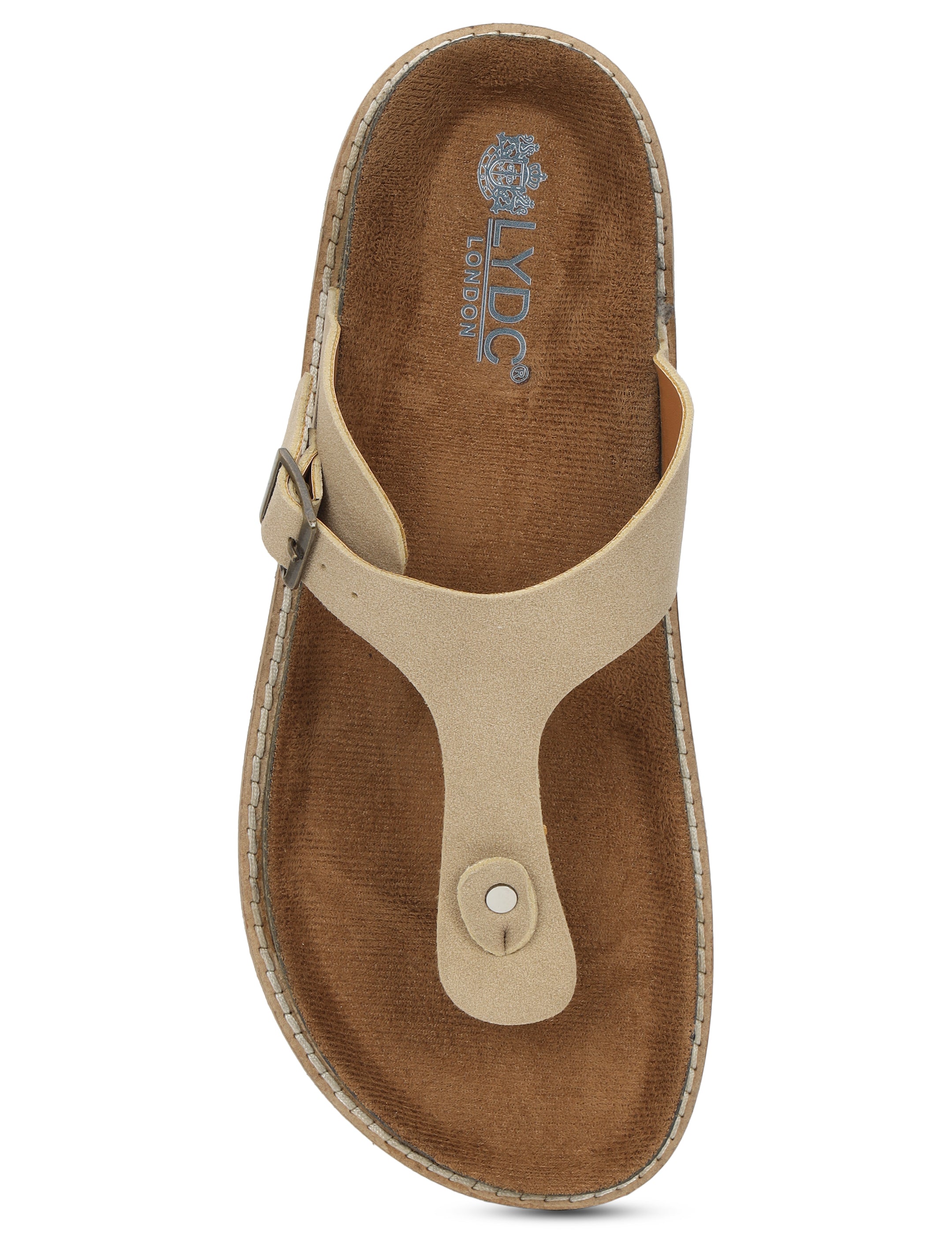 LYDC Beige Suede Sandals For Women Welt-Crafted T-Strap Sandals - Beige