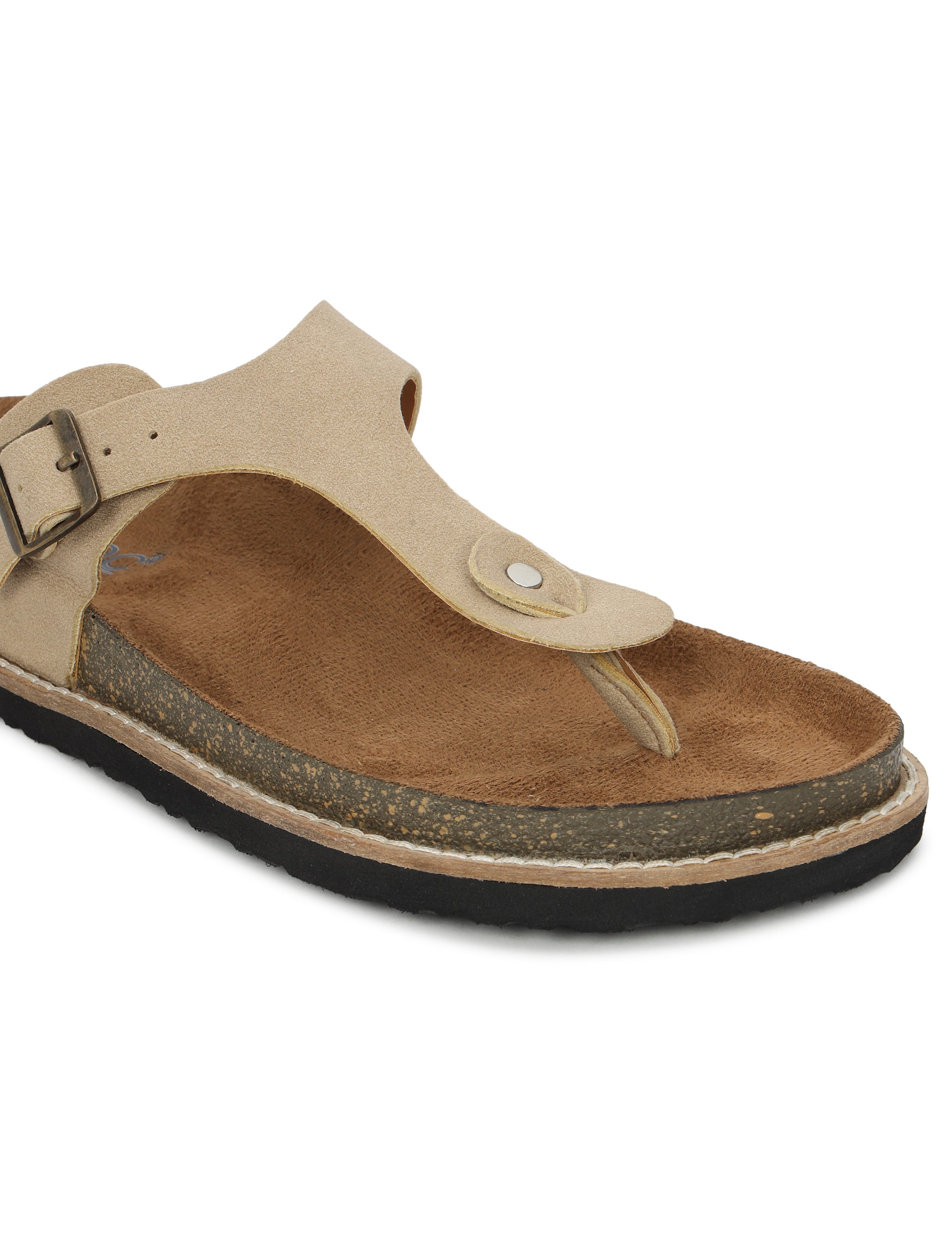 LYDC Beige Suede Sandals For Women Welt-Crafted T-Strap Sandals - Beige