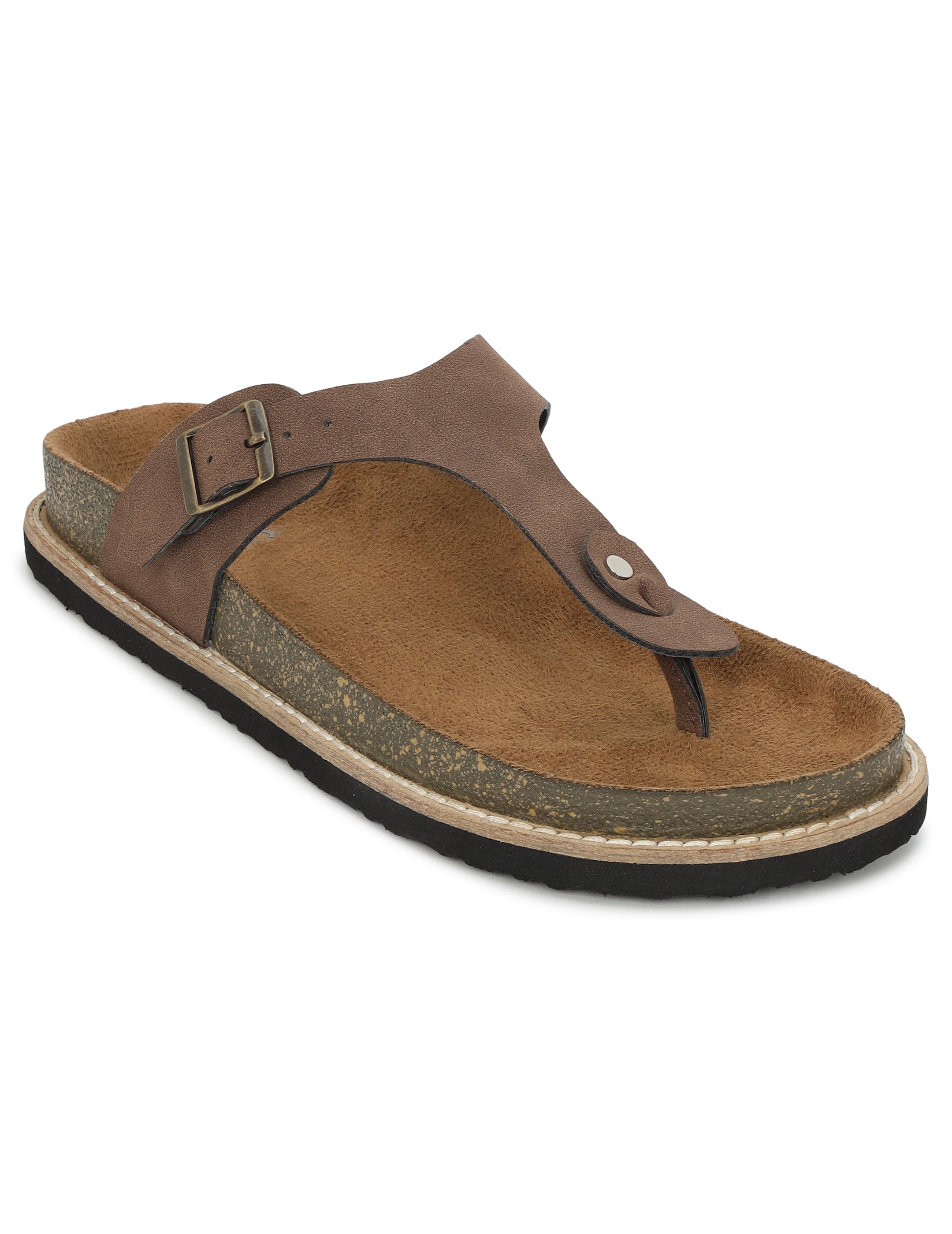 LYDC Brown Suede Sandals For Women Welt-Crafted T-Strap Sandals - Brown