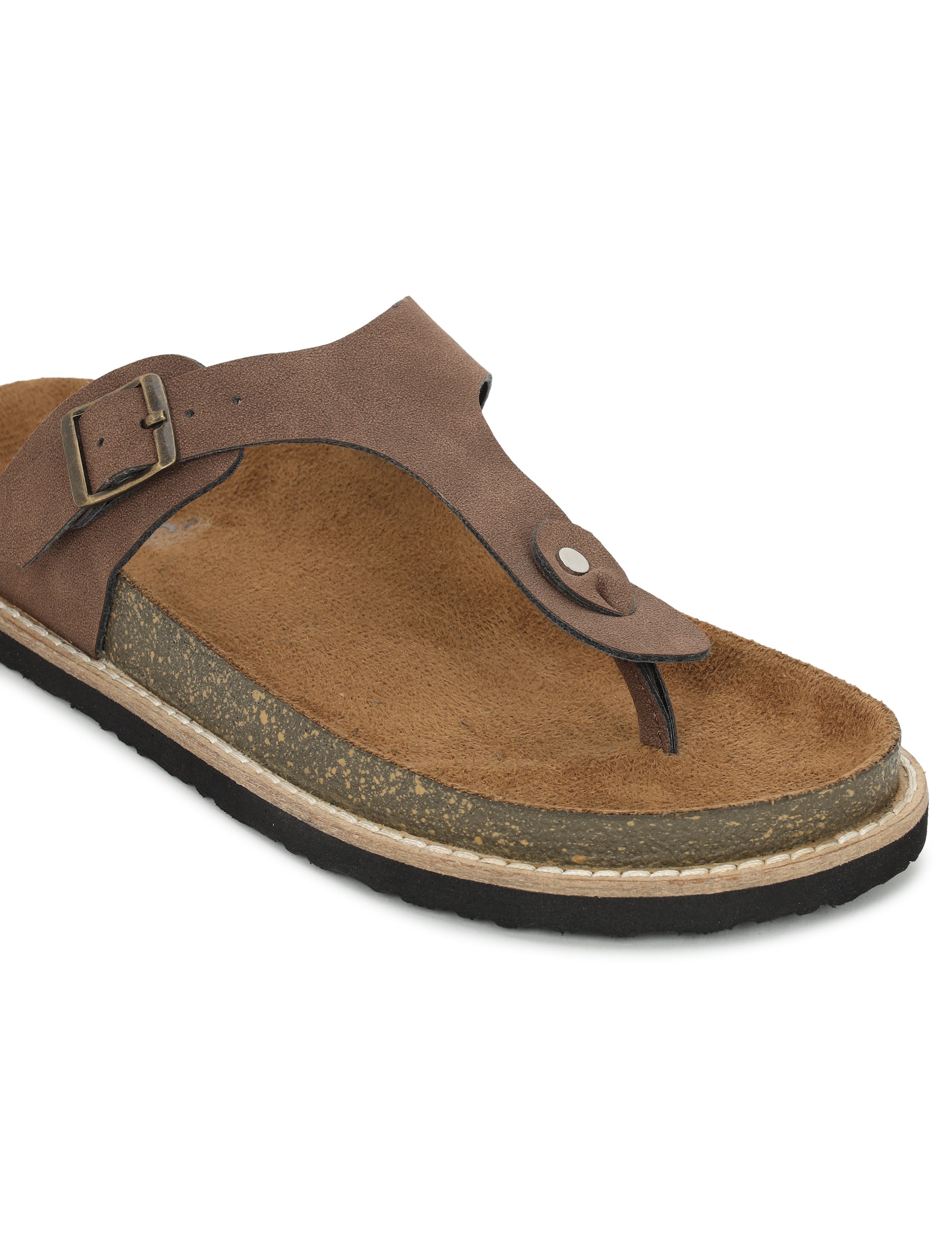LYDC Brown Suede Sandals For Women Welt-Crafted T-Strap Sandals - Brown