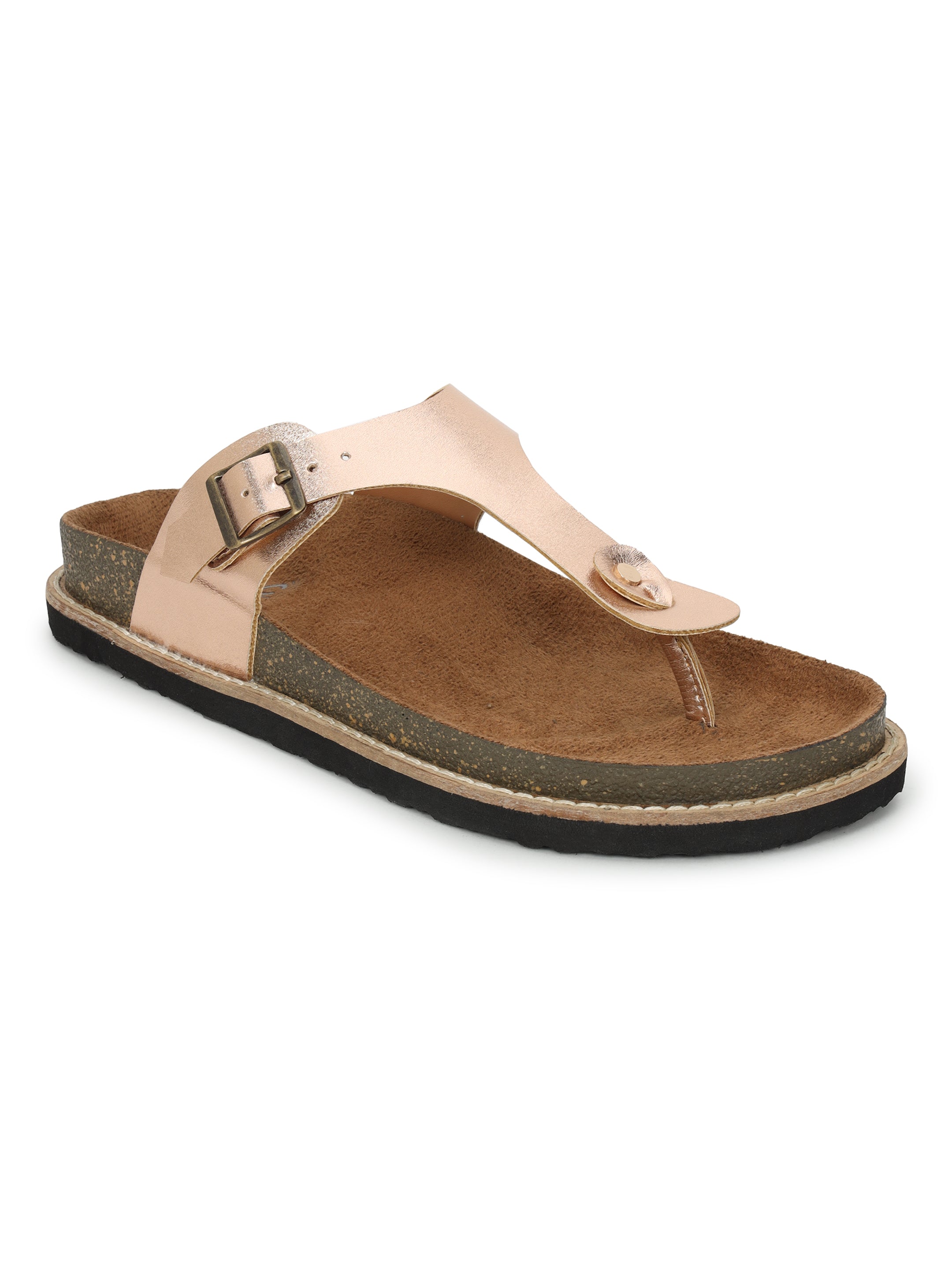 LYDC Rose Gold Sandals For Women Welt-Crafted T-Strap Sandals