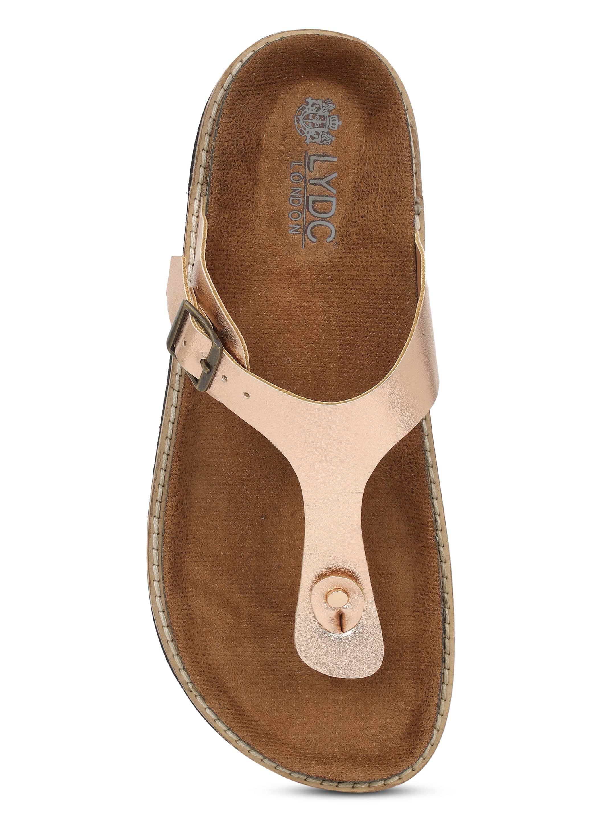 LYDC Rose Gold Sandals For Women Welt-Crafted T-Strap Sandals