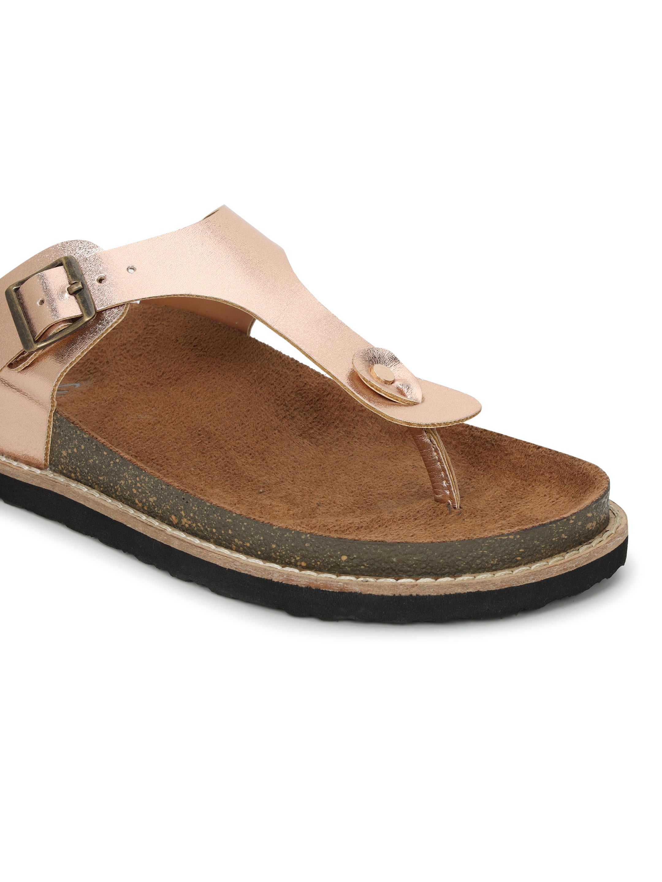 LYDC Rose Gold Sandals For Women Welt-Crafted T-Strap Sandals