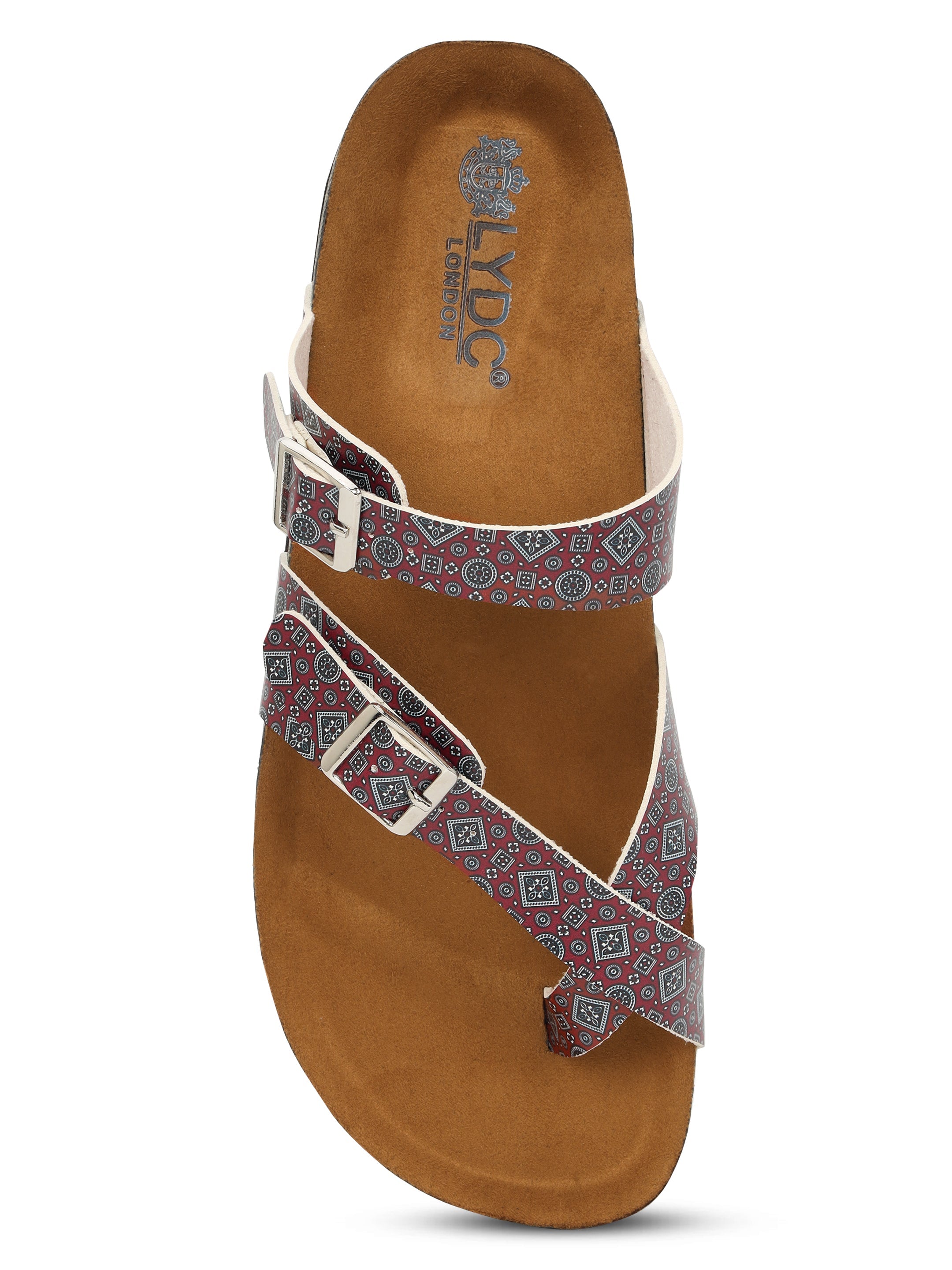 LYDC London - Women's Ajrak Print Fashion Sandals - Soho - Maroon