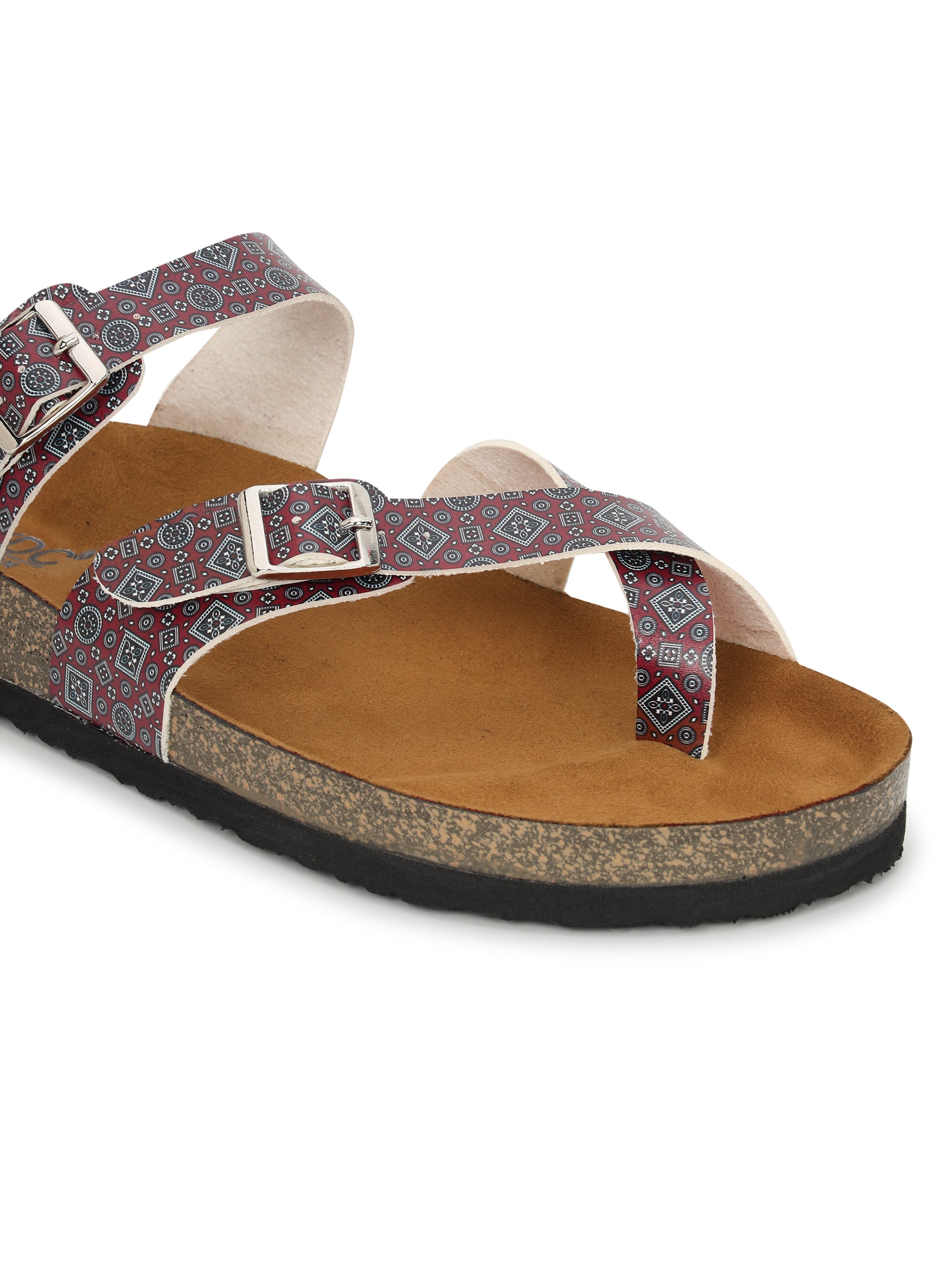 LYDC London - Women's Ajrak Print Fashion Sandals - Soho - Maroon