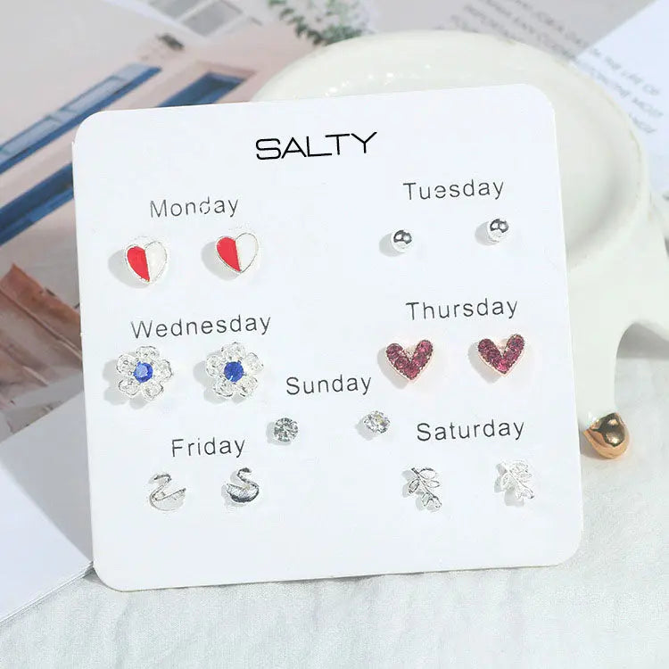 Salty "Love" Weekly 7 Stud Earrings Set