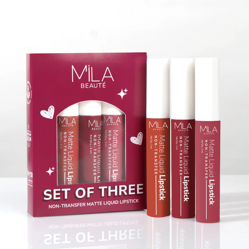 Mila Beaute Non Transfer Liquid Lipstick Set of 3
