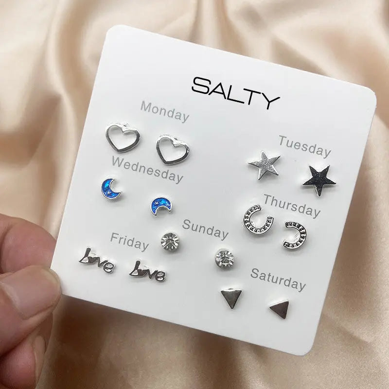 Salty "Midnight" Weekly 7 Stud Earrings Set