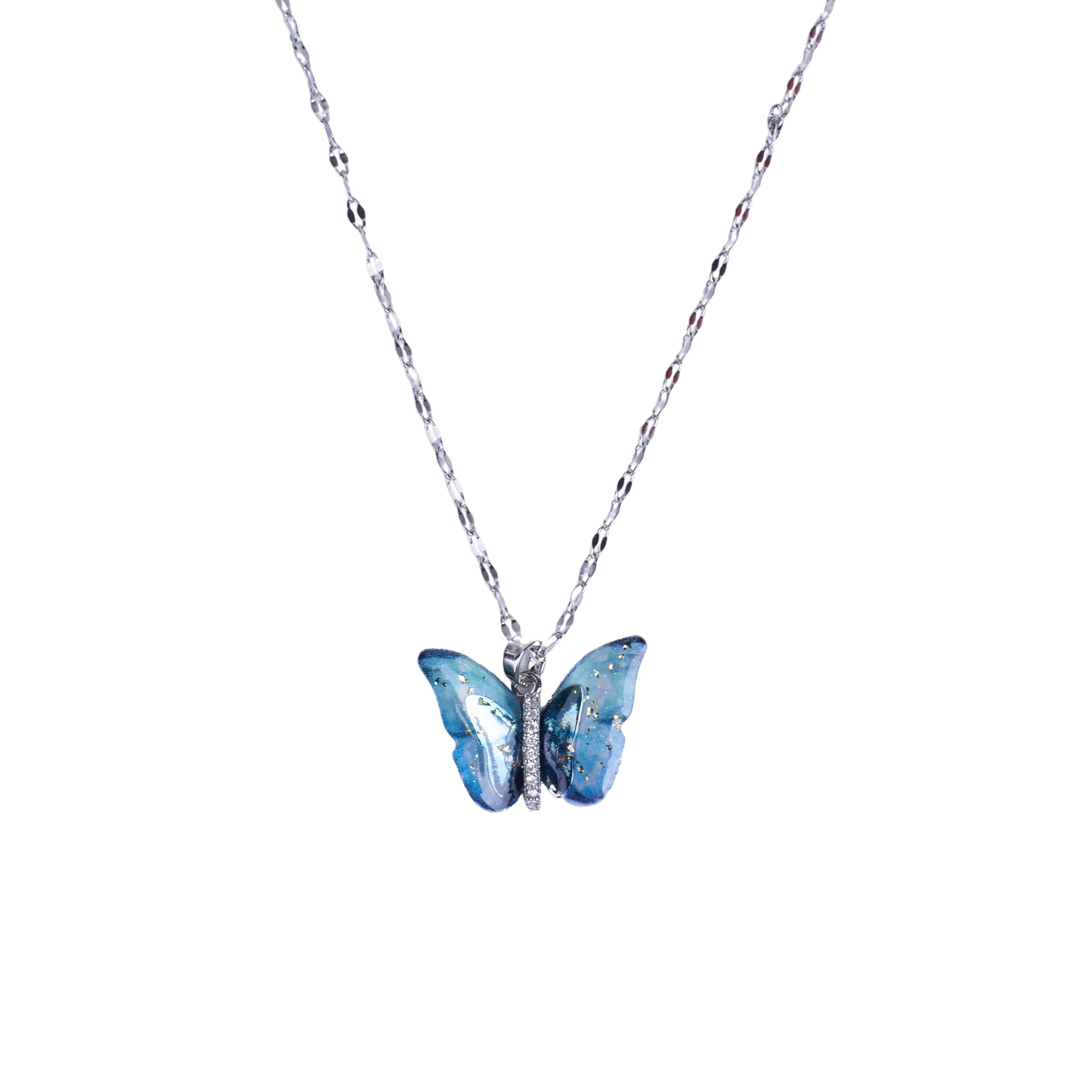 Salty Vibrant Blue Silver Winged Beauty Necklace