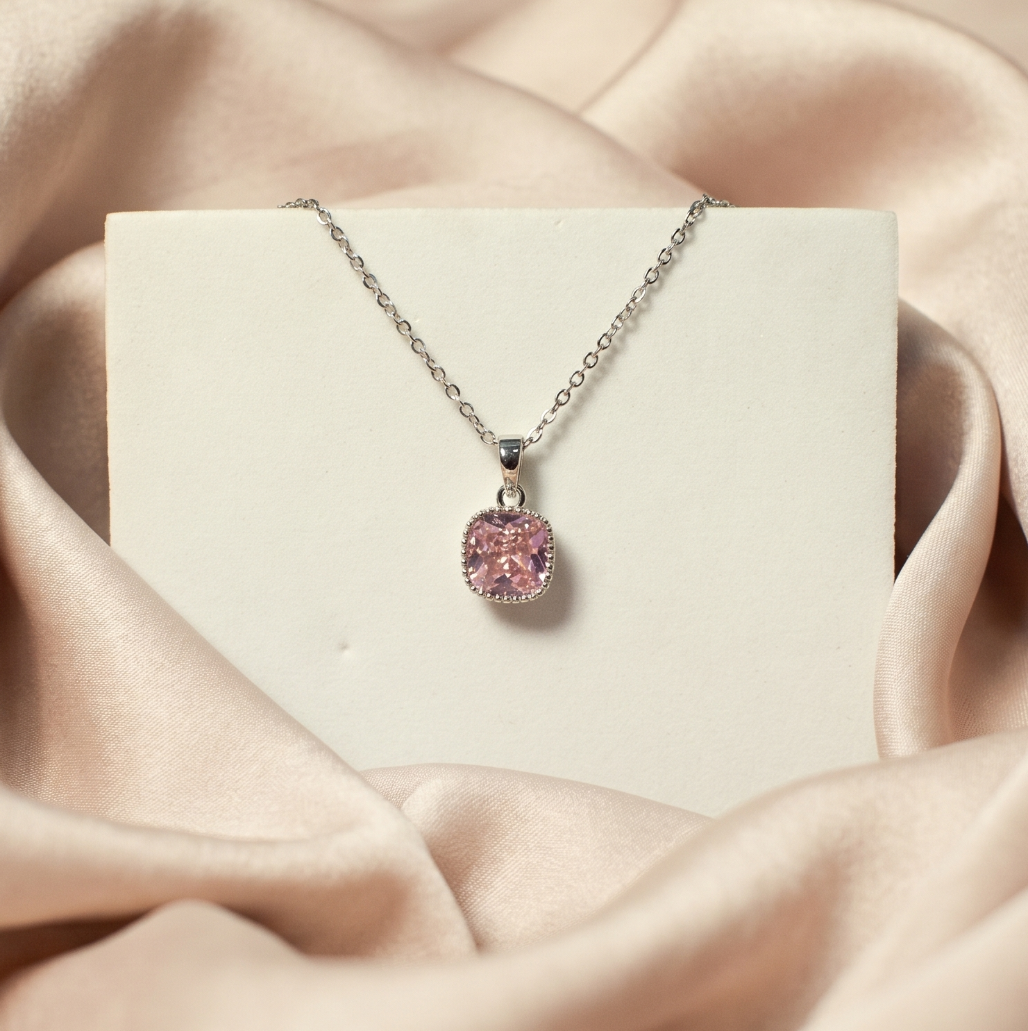 Salty Dainty Silver Pink Diamond Elegance Pendant