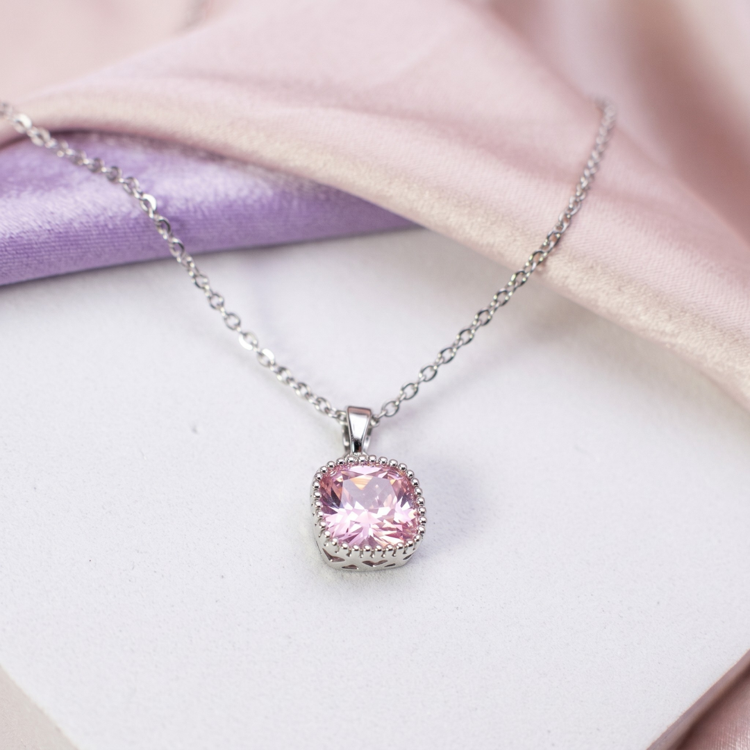 Salty Dainty Silver Pink Diamond Elegance Pendant