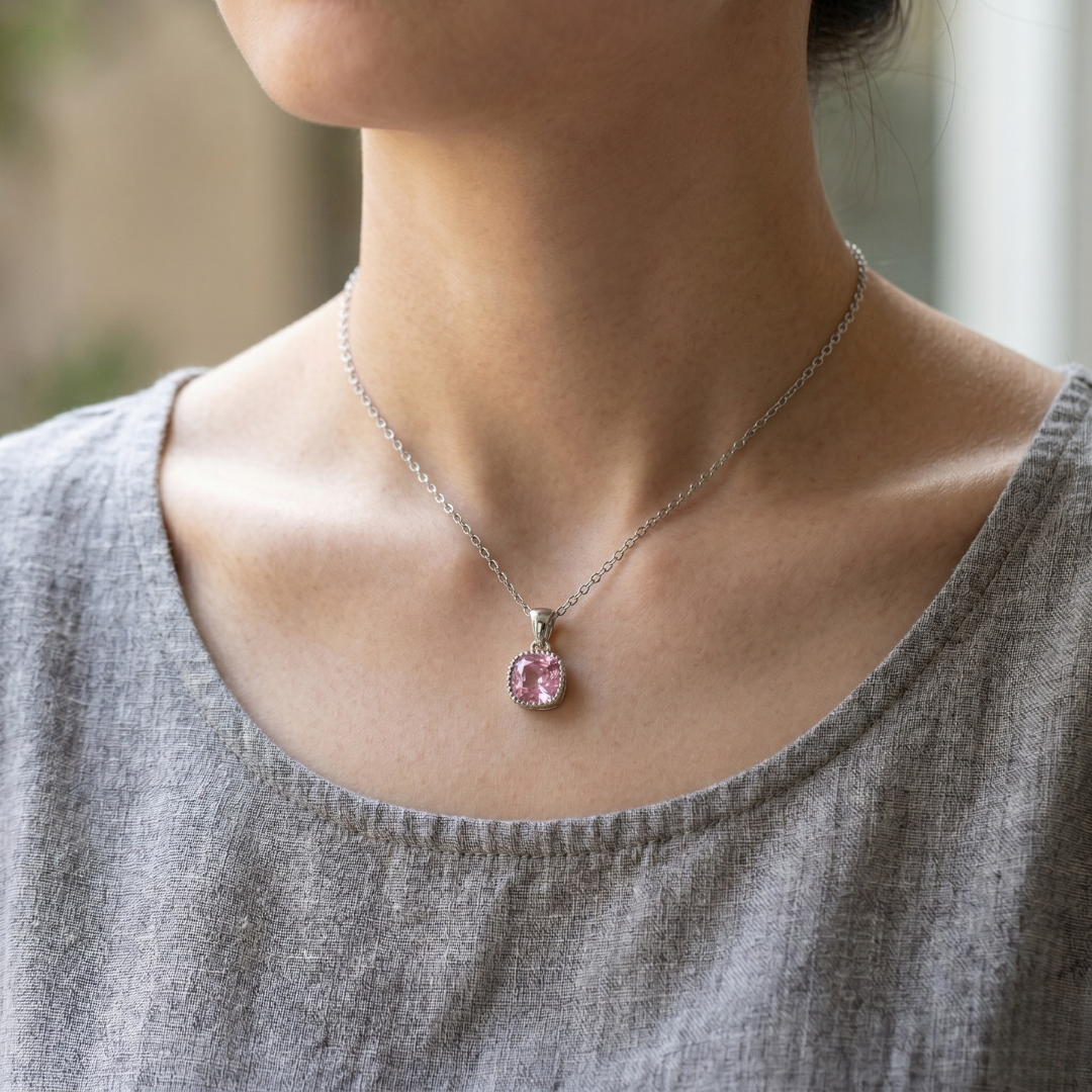 Salty Dainty Silver Pink Diamond Elegance Pendant