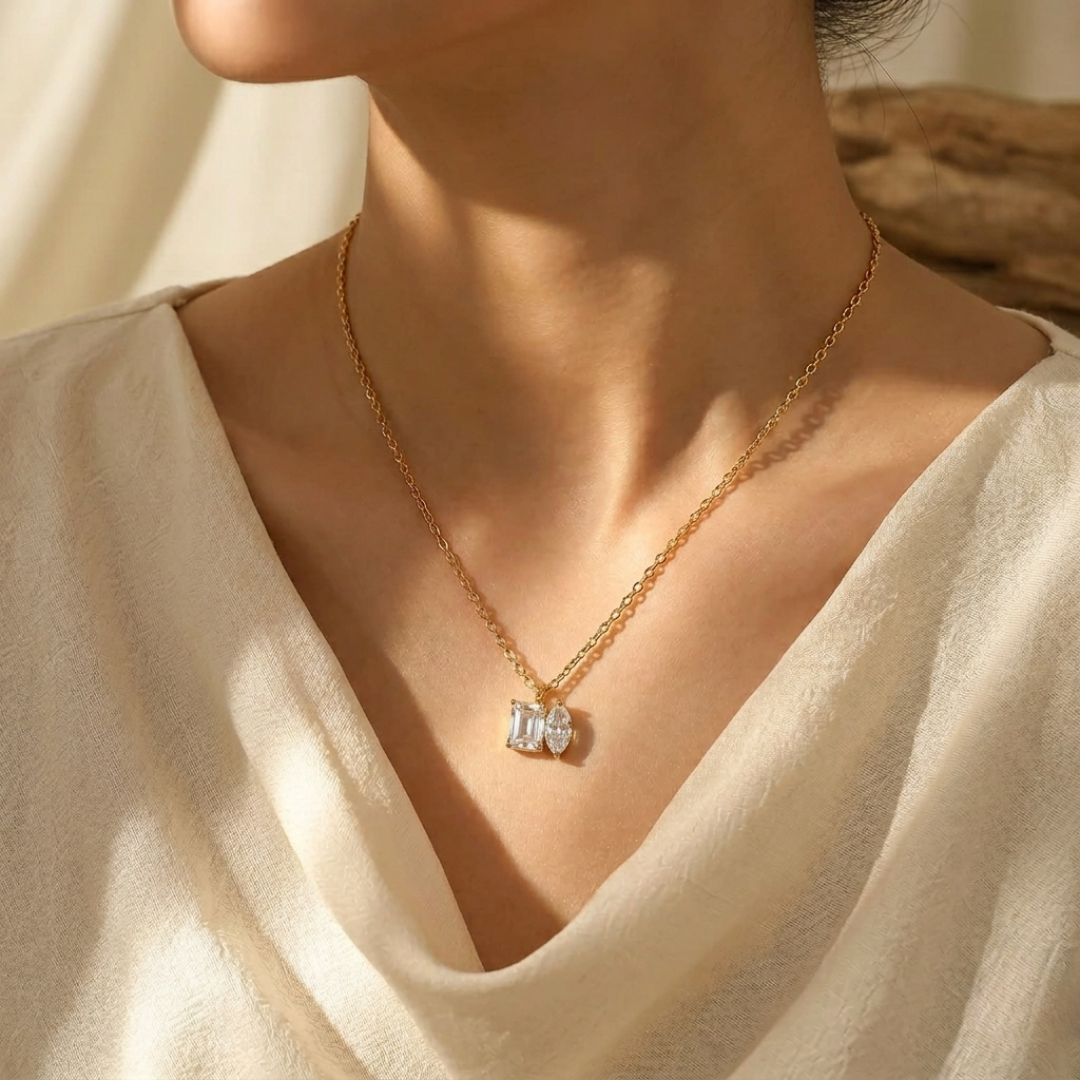 Salty Golden White Stone Necklace