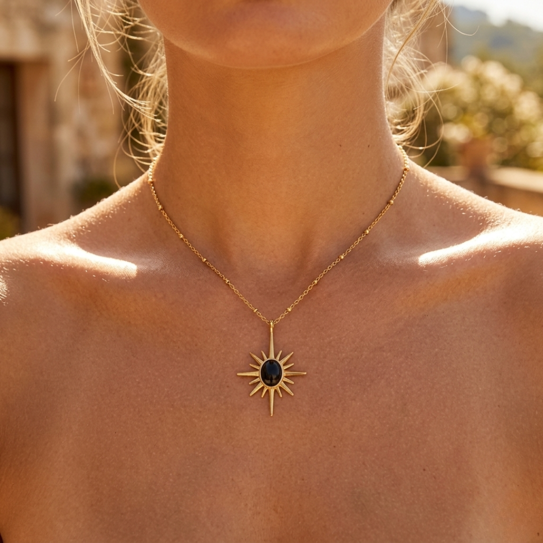 Salty Golden Sunburst Necklace - Black