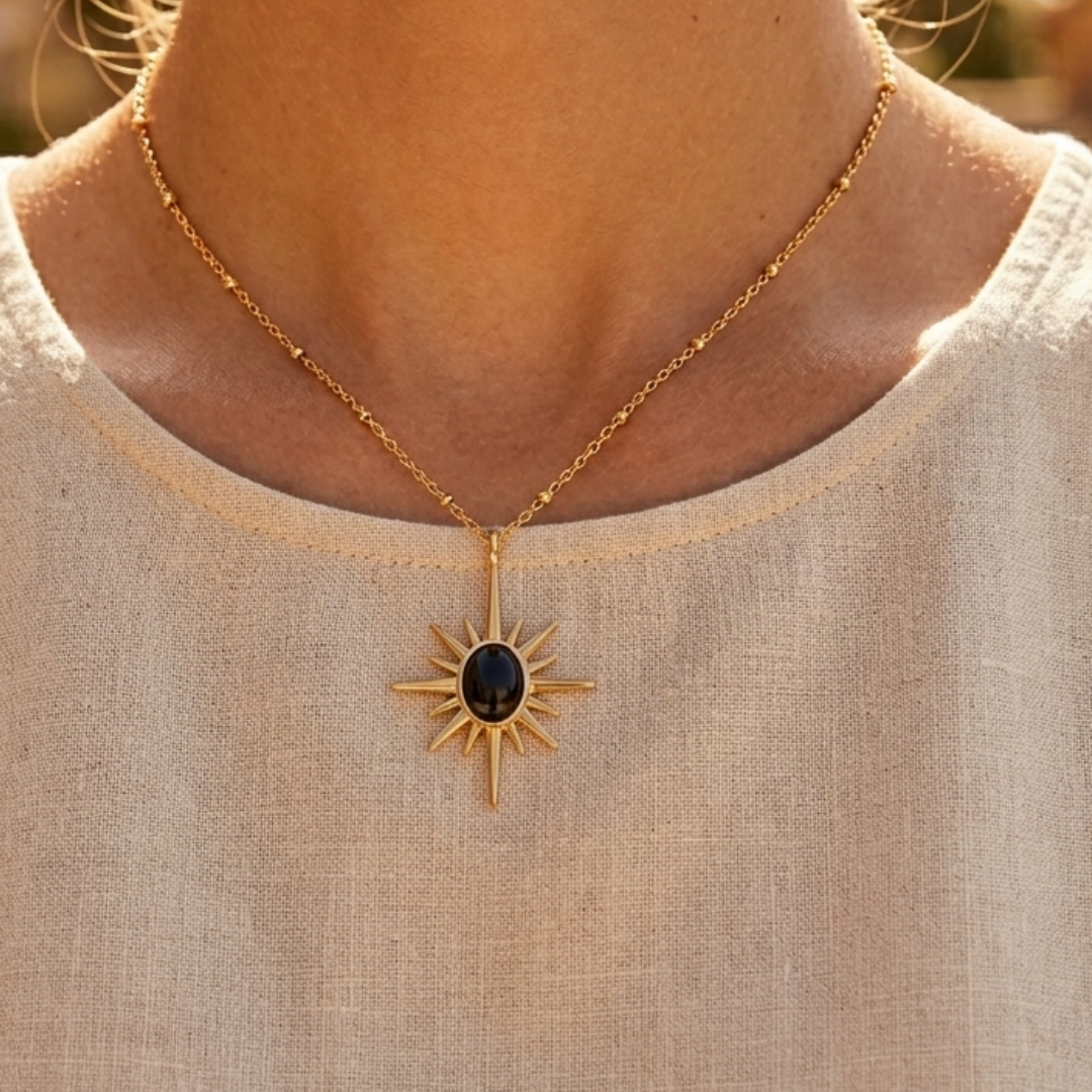 Salty Golden Sunburst Necklace - Black
