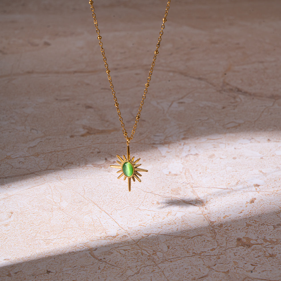 Salty Golden Sunburst Necklace - Green