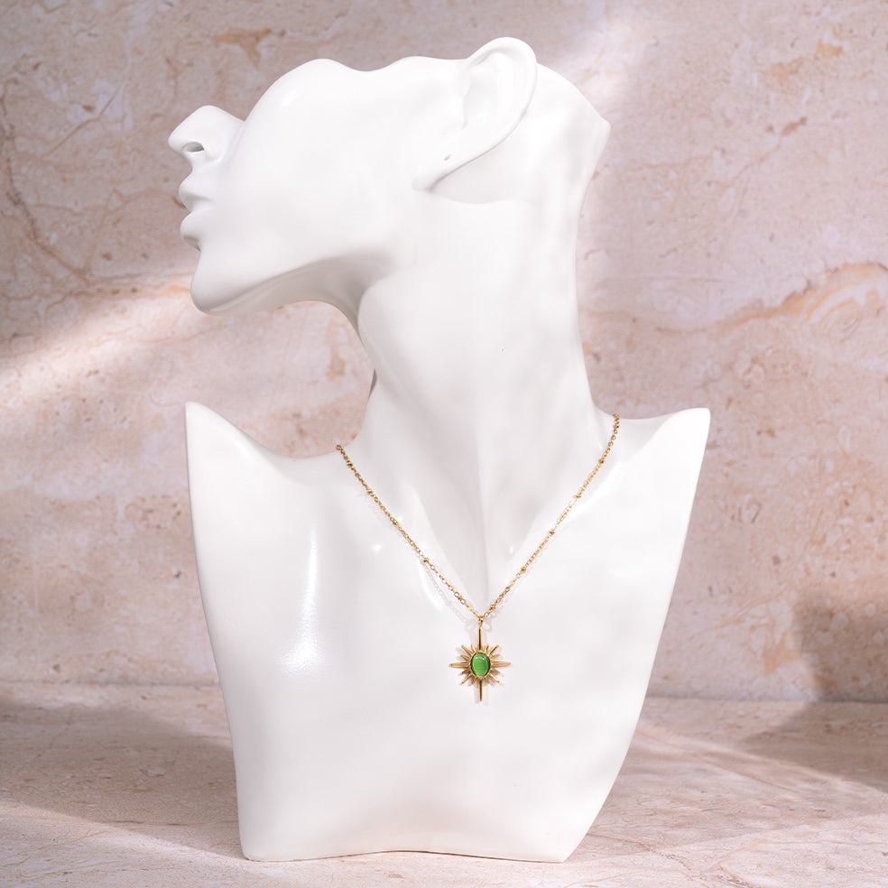 Salty Golden Sunburst Necklace - Green