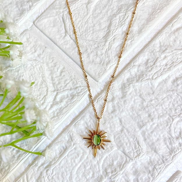 Salty Golden Sunburst Necklace - Green