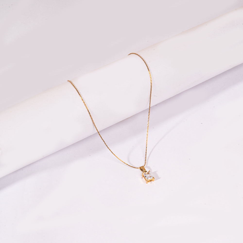 Salty White Square locket With Golden Chain Necklace