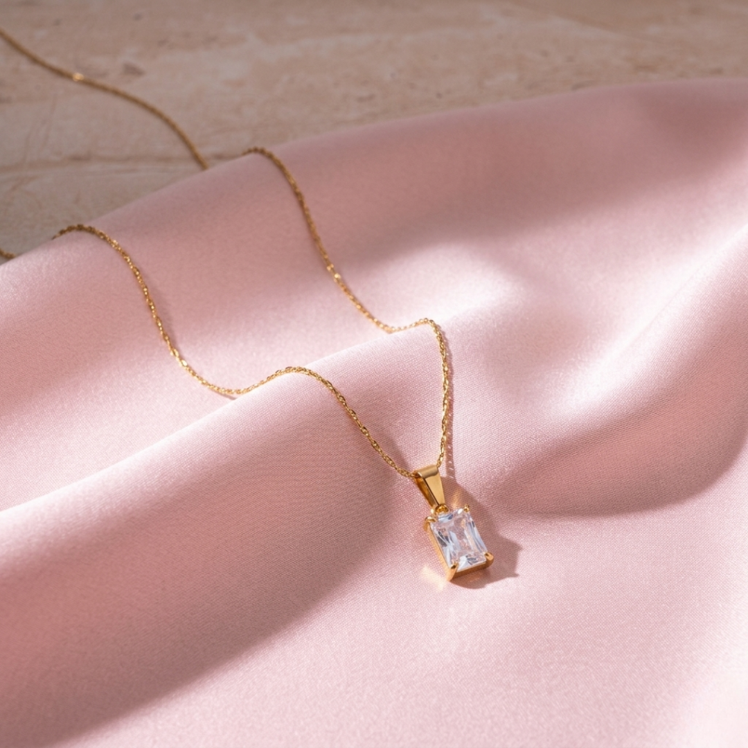Salty White Square locket With Golden Chain Necklace