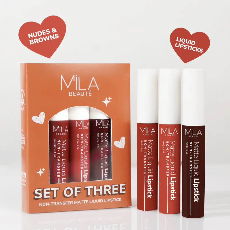 Mila Beaute Non Transfer Liquid Lipstick Set of 3
