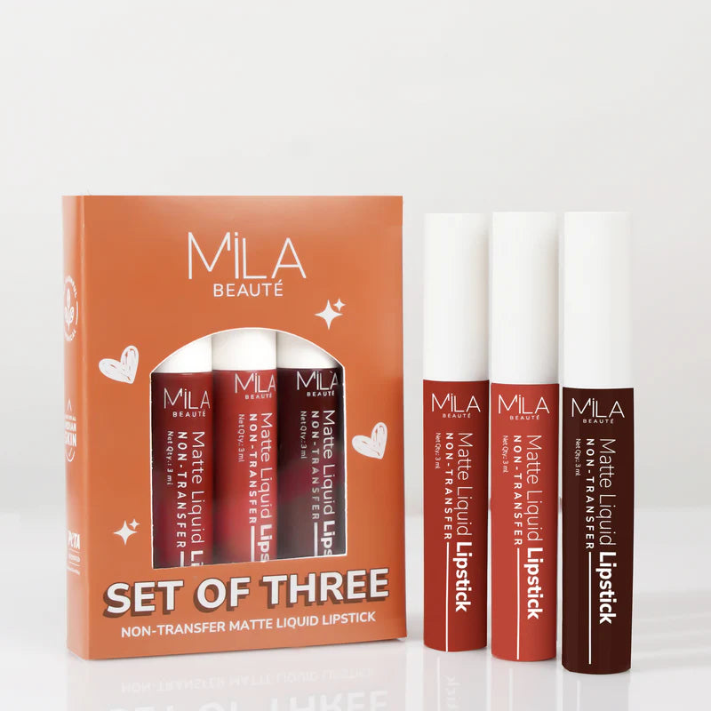 Mila Beaute Non Transfer Liquid Lipstick Set of 3