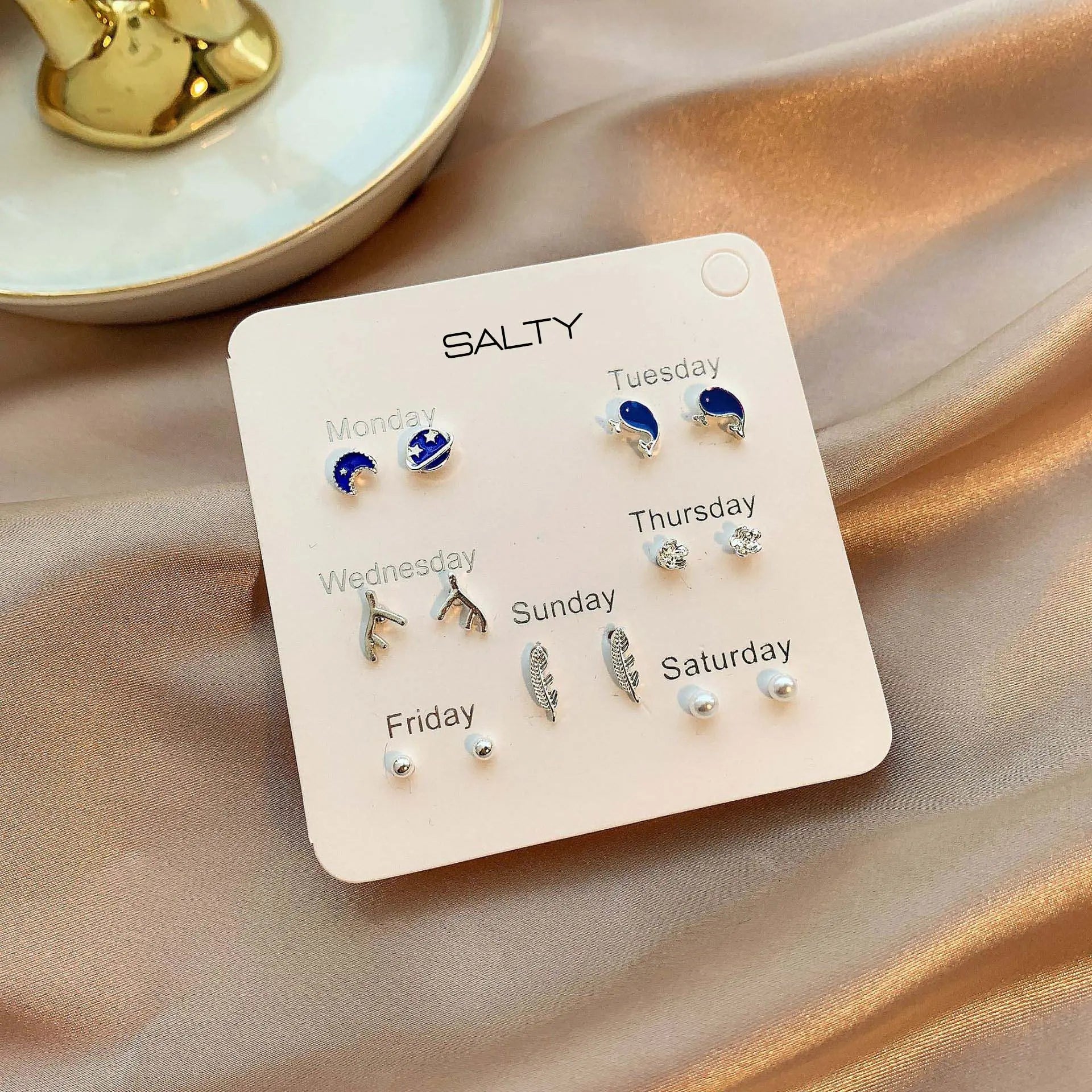 Salty "Ocean" Weekly 7 Stud Earrings Set