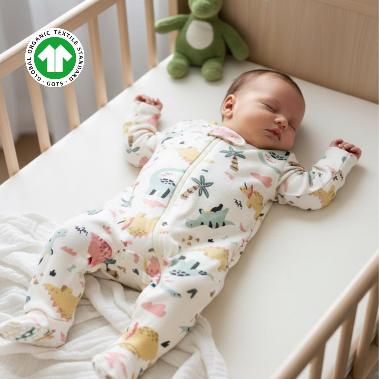 Urbanrac GOTS Certified Organic Cotton Sleepsuit for Babies - Dino