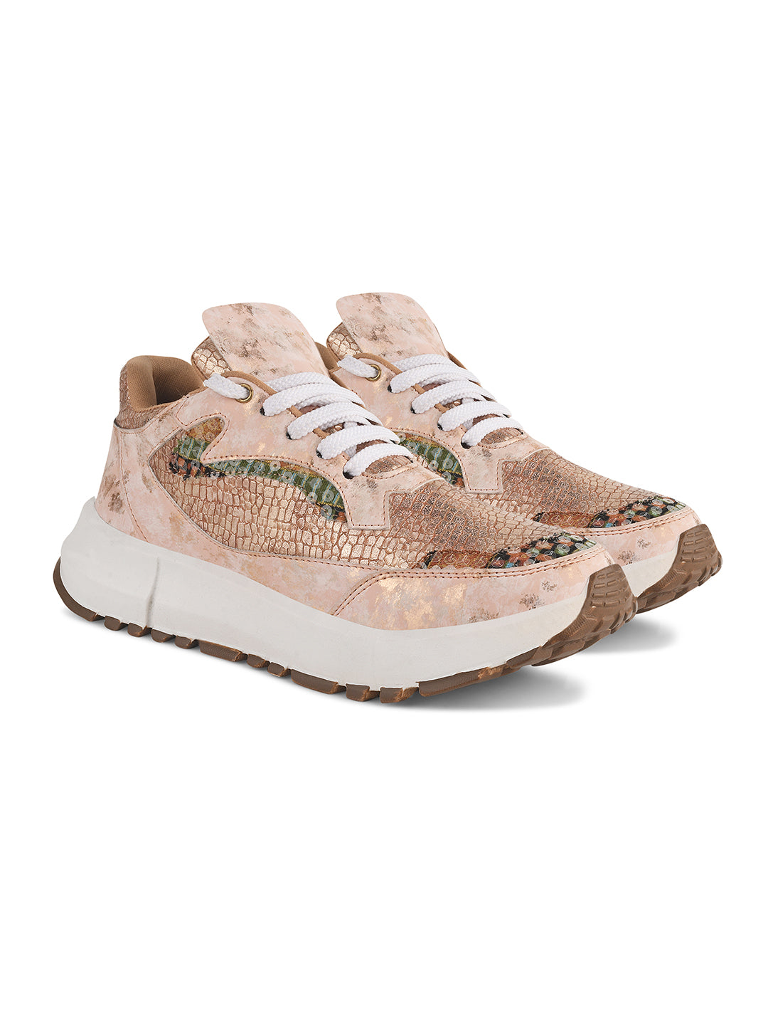 JM Looks Metallic Mesh Chunky Sneakers For Women