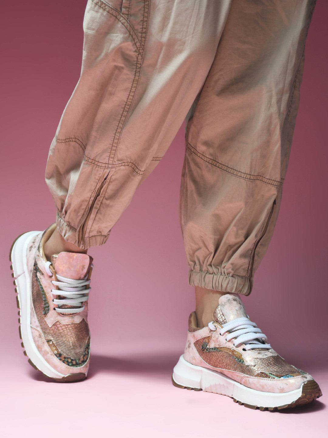 JM Looks Metallic Mesh Chunky Sneakers For Women