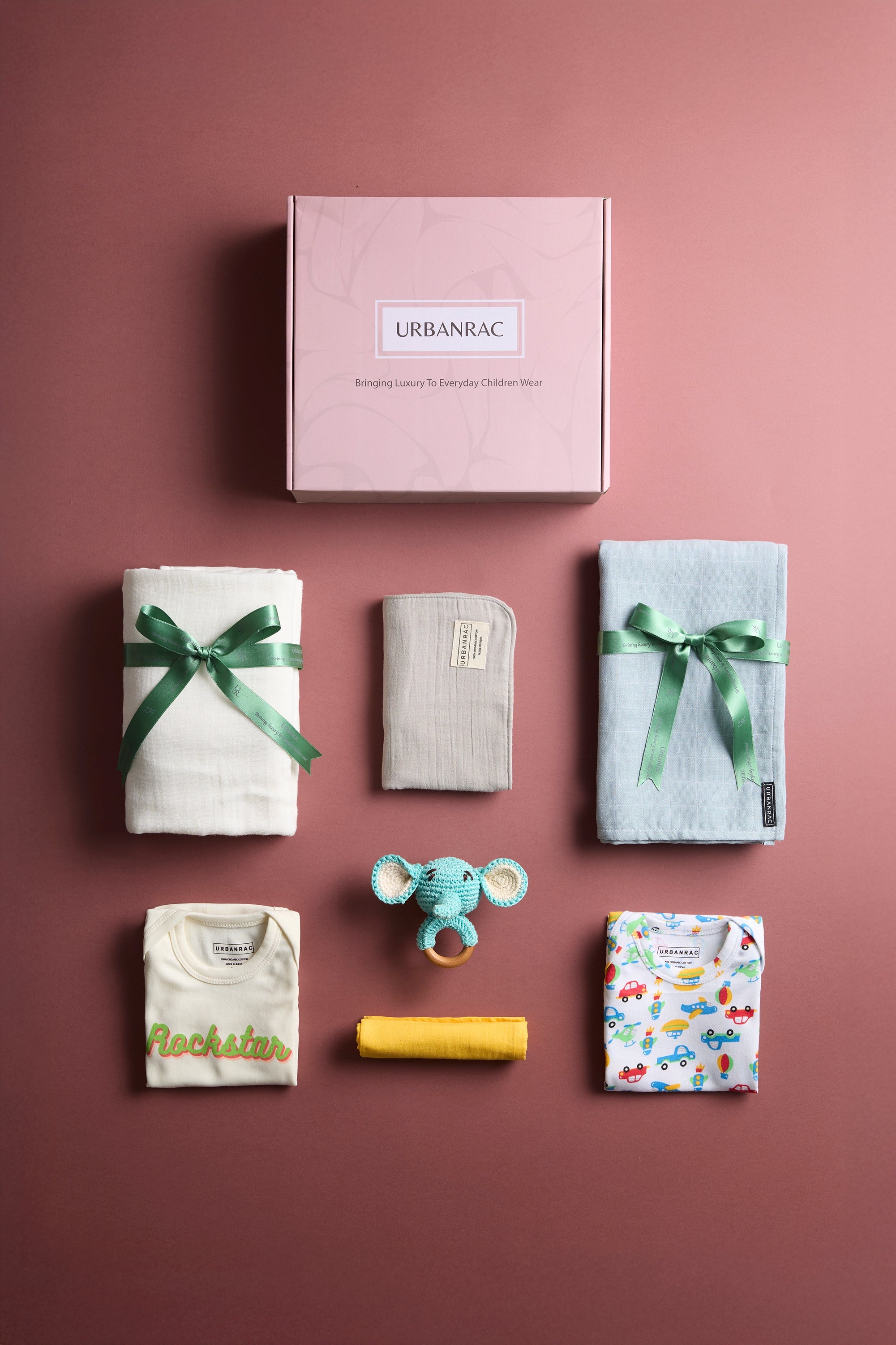 Urbanrac Luxury Baby Gift Set - GOTS Certified Organic Muslin Essentials - with Onesies - Boys