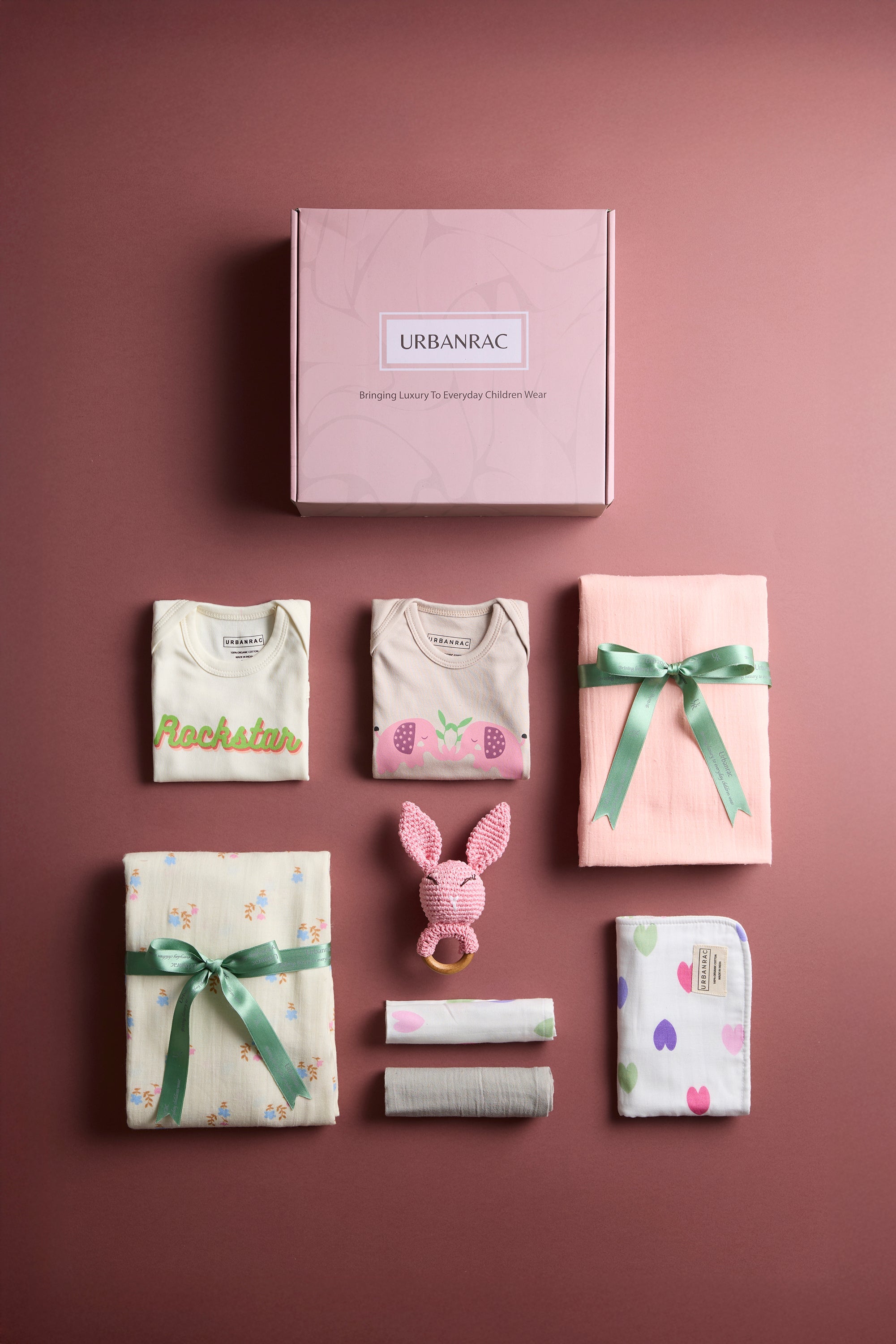 Urbanrac Luxury Baby Gift Set - GOTS Certified Organic Muslin Essentials - with Onesies