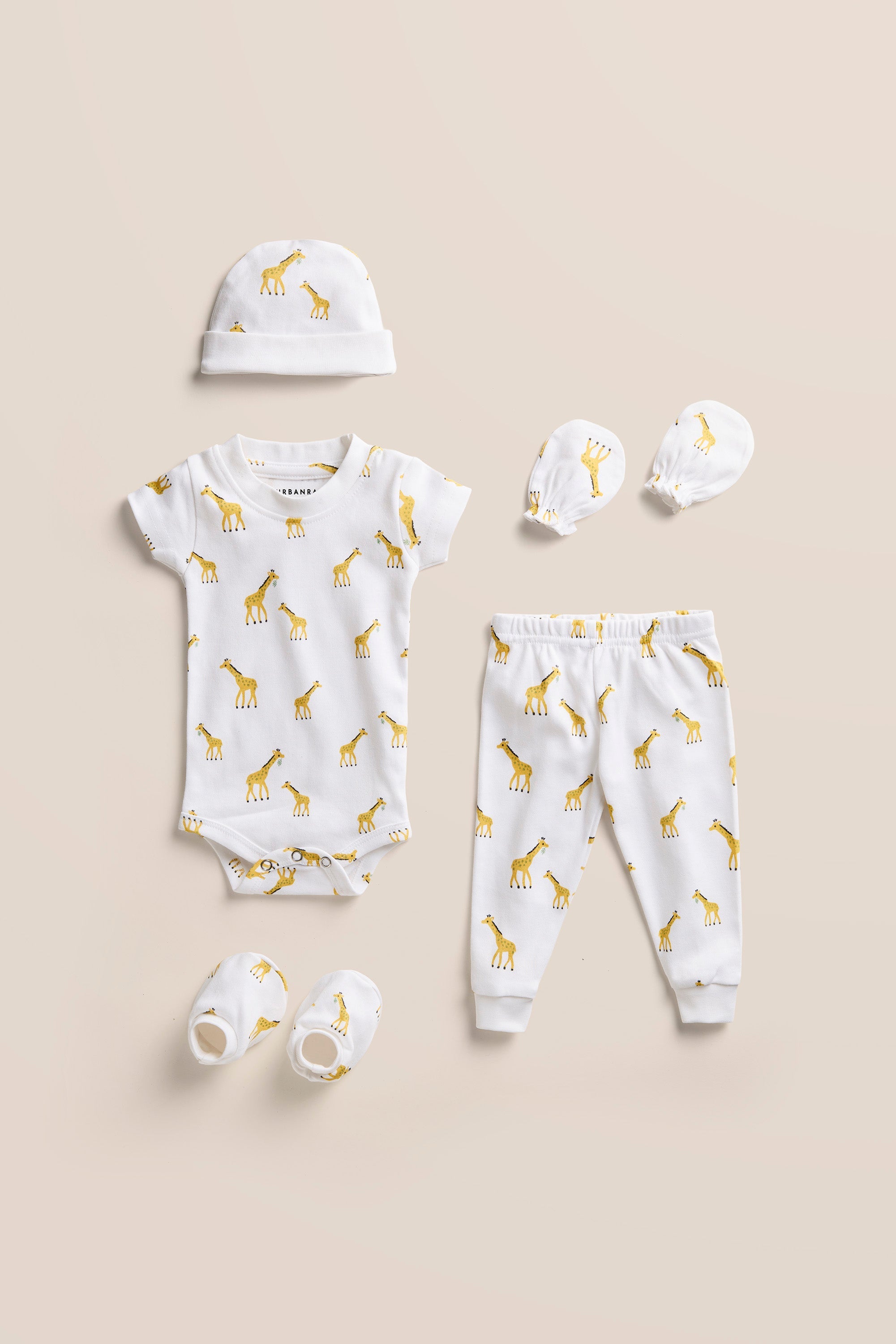 Urbanrac 100% Cotton Onesies and Pant Set - Gentle Giraffe 7-Piece Newborn Cotton Clothing Set